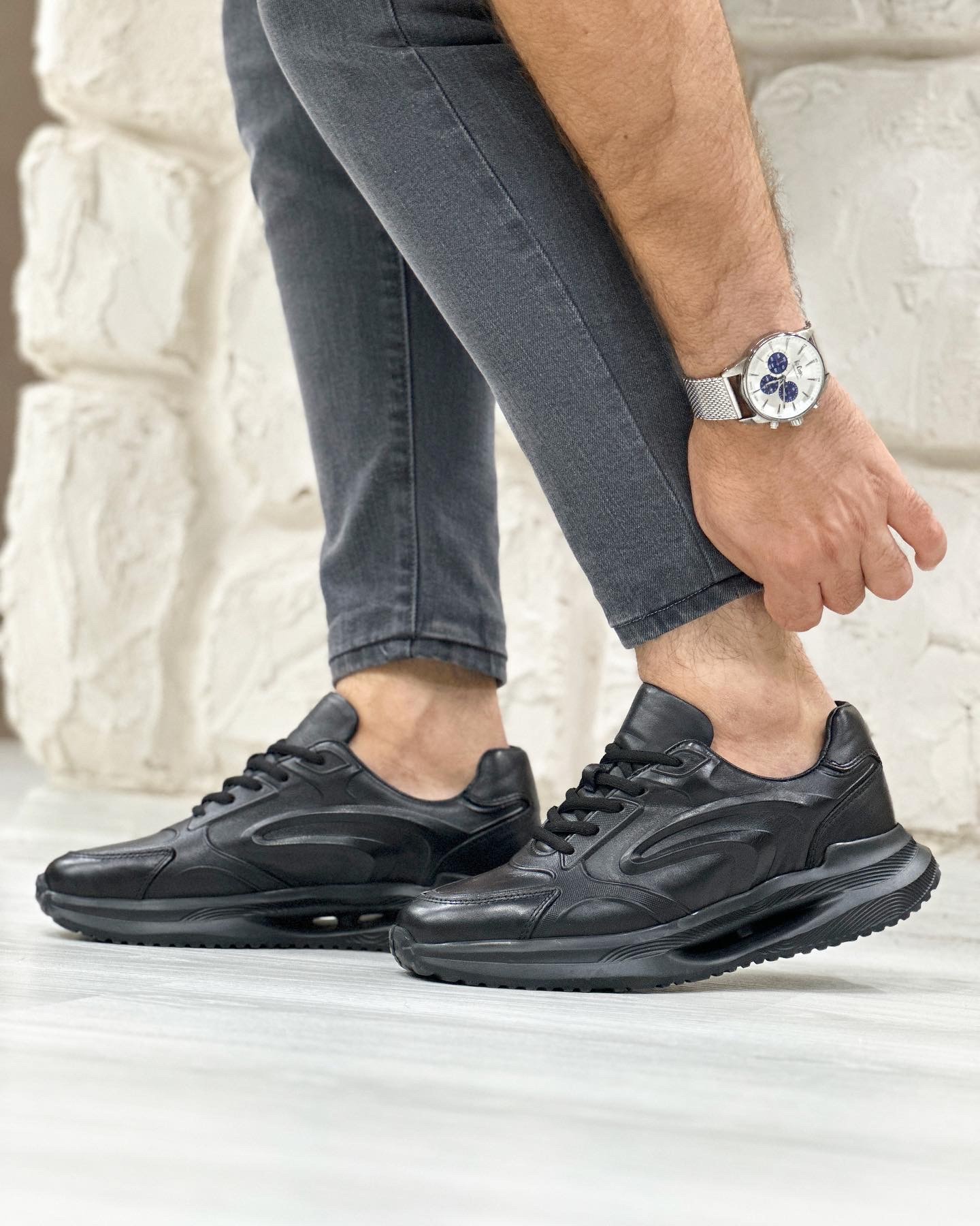 RAVİ HAKİKİ DERİ AİR TABAN GÜNLÜK ERKEK SNEAKER AYAKKABI - Siyah