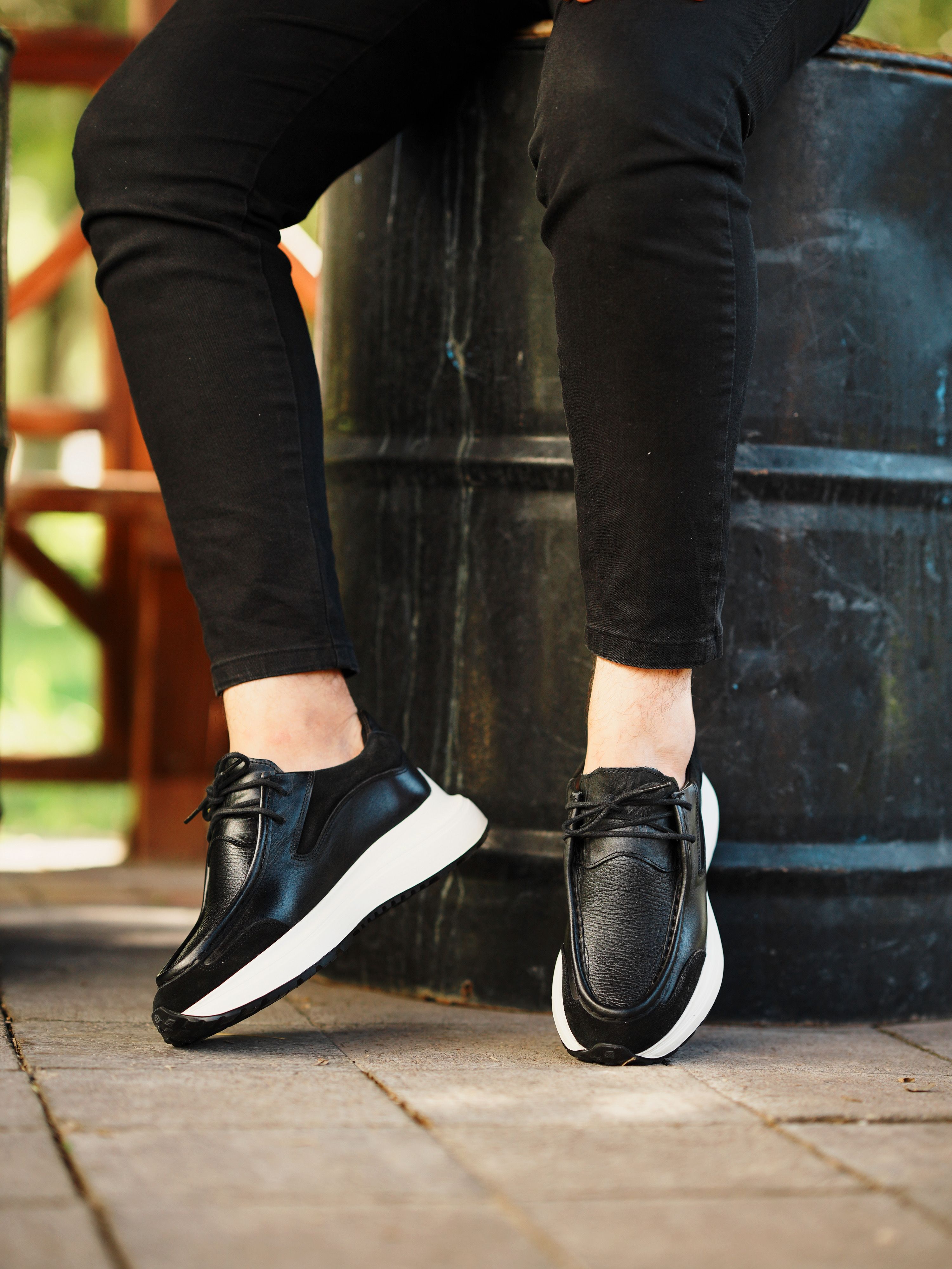 DUBLİN HAKİKİ DERİ EVA TABAN GÜNLÜK ERKEK SNEAKER AYAKKABI - Siyah