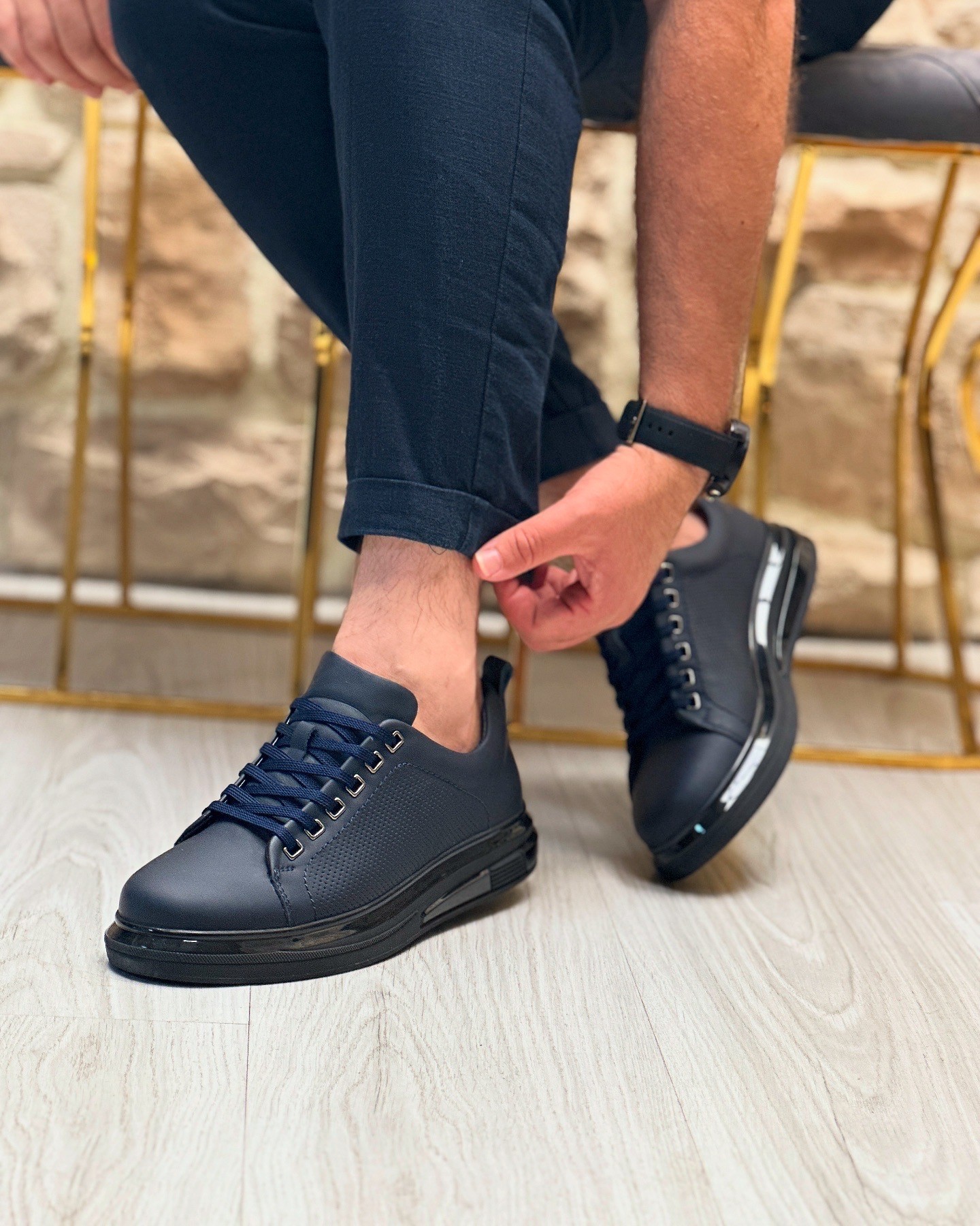 ADERO HAKİKİ DERİ AİR TABAN GÜNLÜK ERKEK SNEAKER AYAKKABI - Lacivert