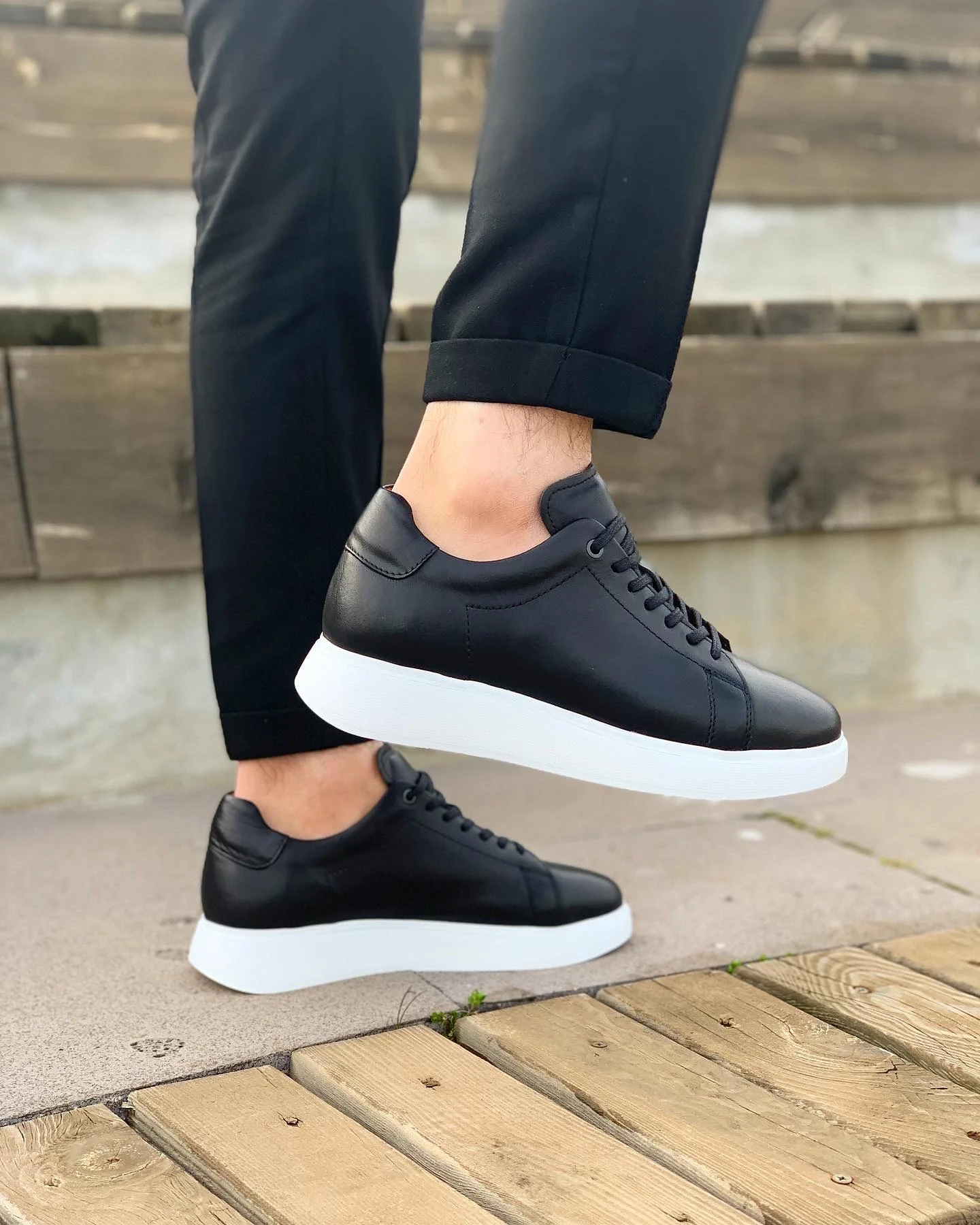 PEİGA HAKİKİ DERİ EVA TABAN GÜNLÜK ERKEK AYAKKABI - Siyah Tabanı Beyaz
