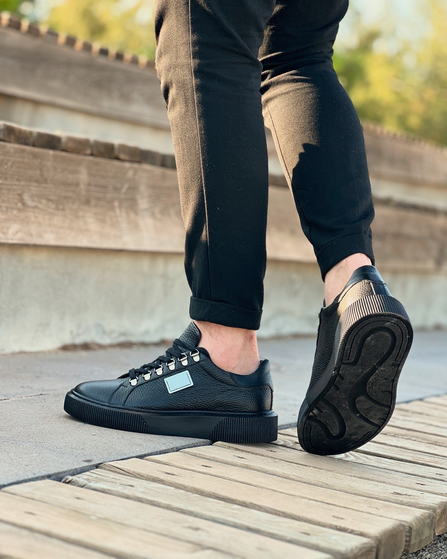 HAKİKİ DERİ EVA TABAN GÜNLÜK ERKEK SNEAKER AYAKKABI - Siyah