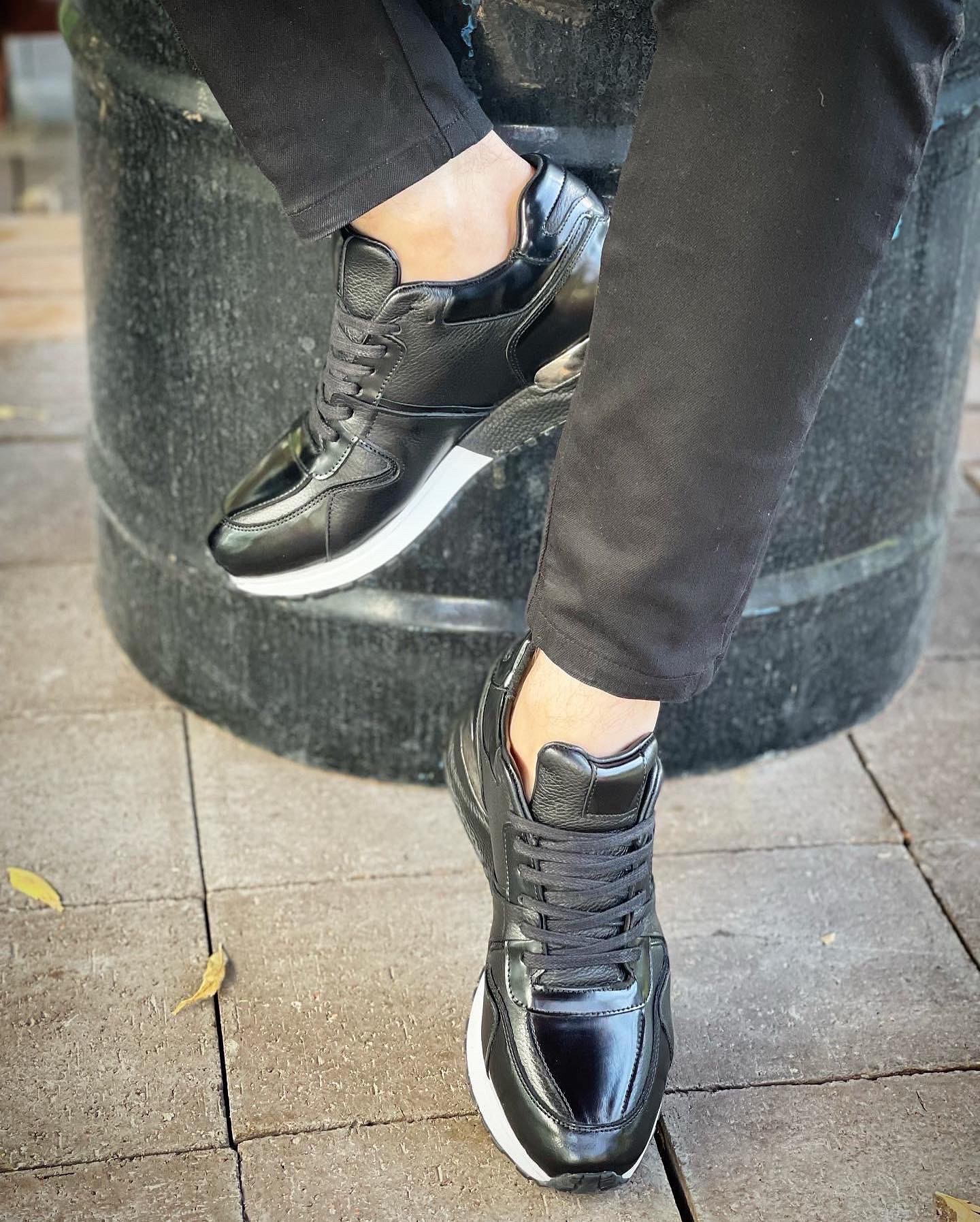 SENTO MODEL HAKİKİ DERİ EVA TABAN GÜNLÜK ERKEK SNEAKER AYAKKABI - Siyah