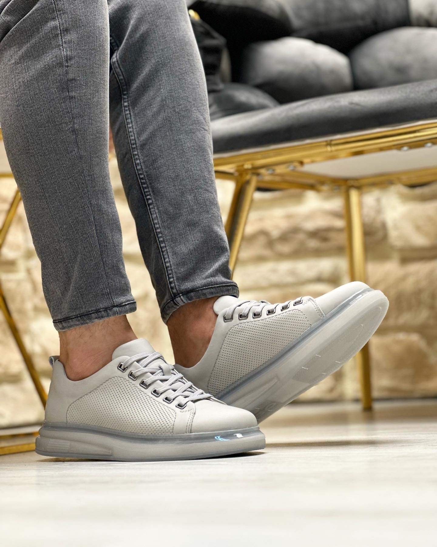 ADERO HAKİKİ DERİ AİR TABAN GÜNLÜK ERKEK SNEAKER AYAKKABI - Gri