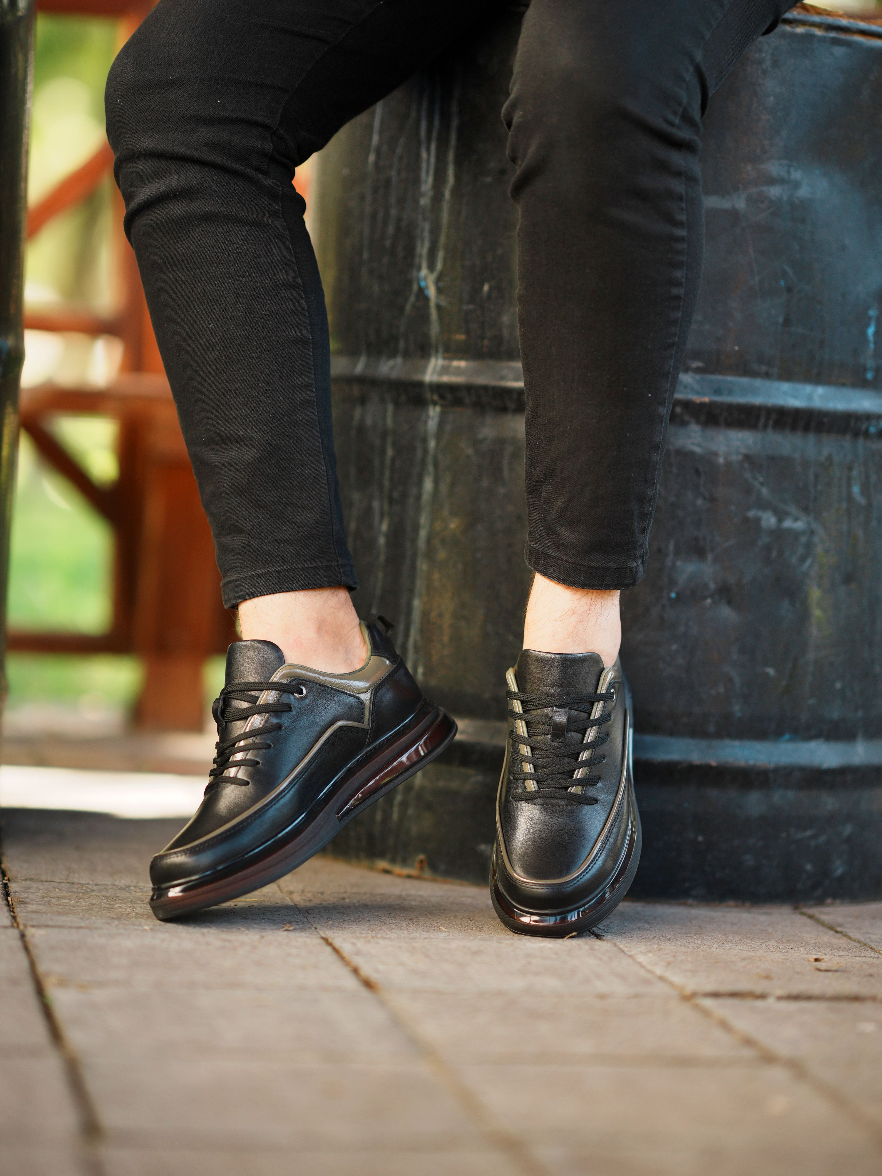 HAKİKİ DERİ AİR TABAN GÜNLÜK ERKEK SNEAKER AYAKKABI - Siyah