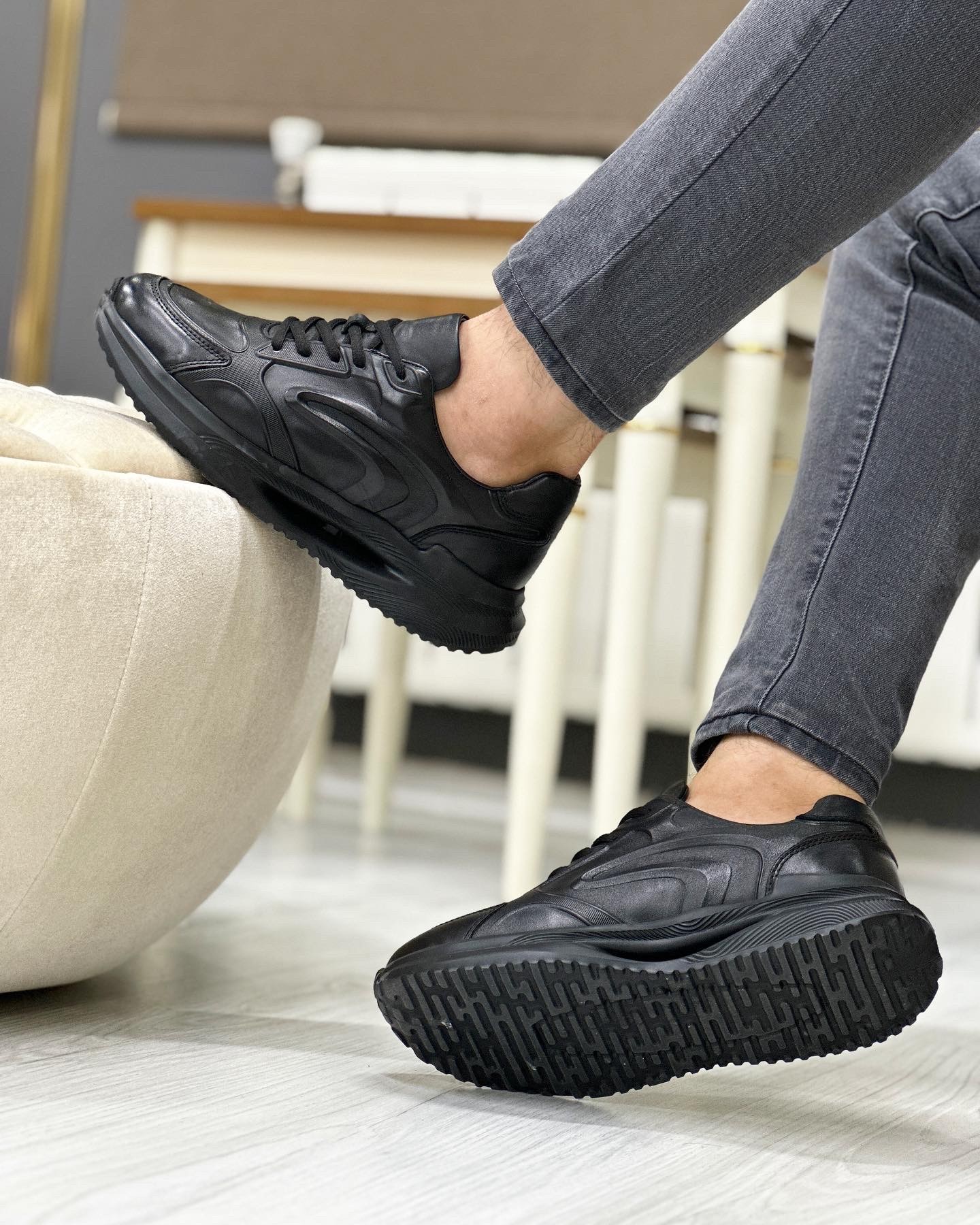 RAVİ HAKİKİ DERİ AİR TABAN GÜNLÜK ERKEK SNEAKER AYAKKABI - Siyah