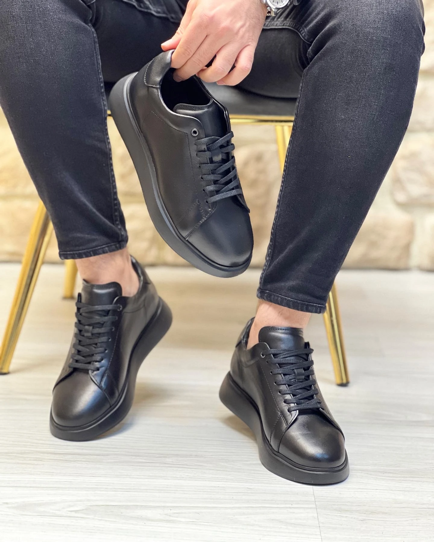 PEİGA HAKİKİ DERİ EVA TABAN GÜNLÜK ERKEK AYAKKABI - Siyah