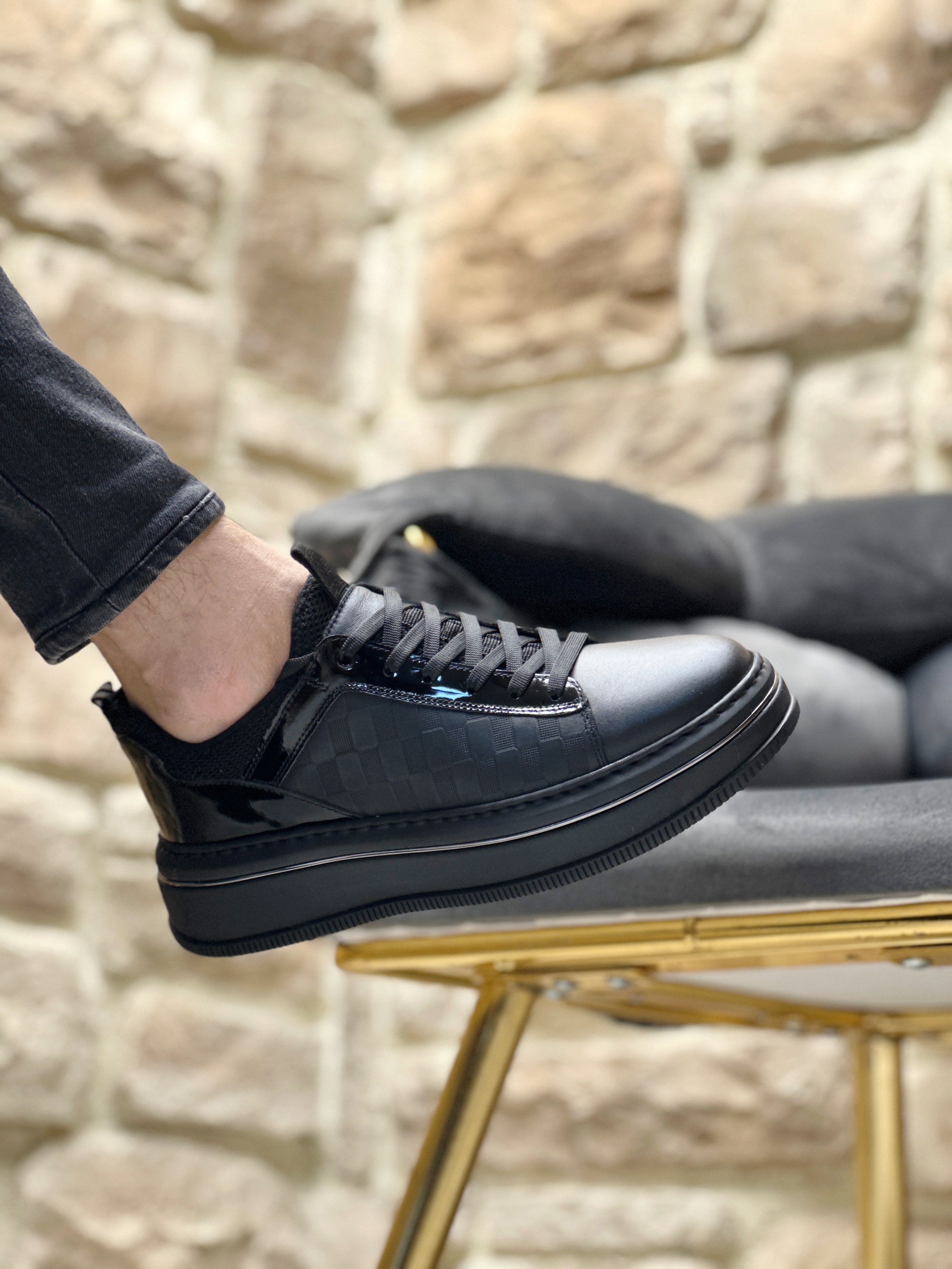 ALEX HAKİKİ DERİ GARNİLİ GÜNLÜK ERKEK SNEAKER AYAKKABI - Siyah