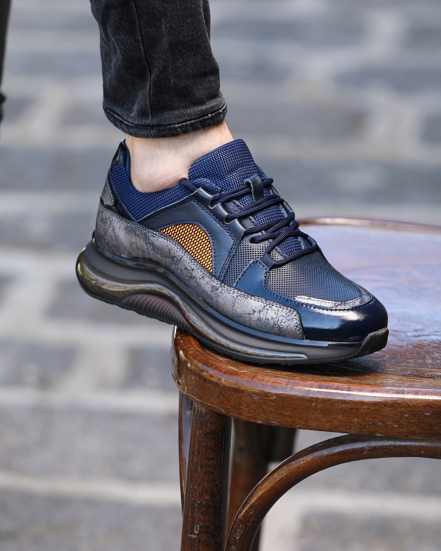 VENÜZ HAKİKİ DERİ AİR TABAN GÜNLÜK ERKEK SNEAKER AYAKKABI - Lacivert