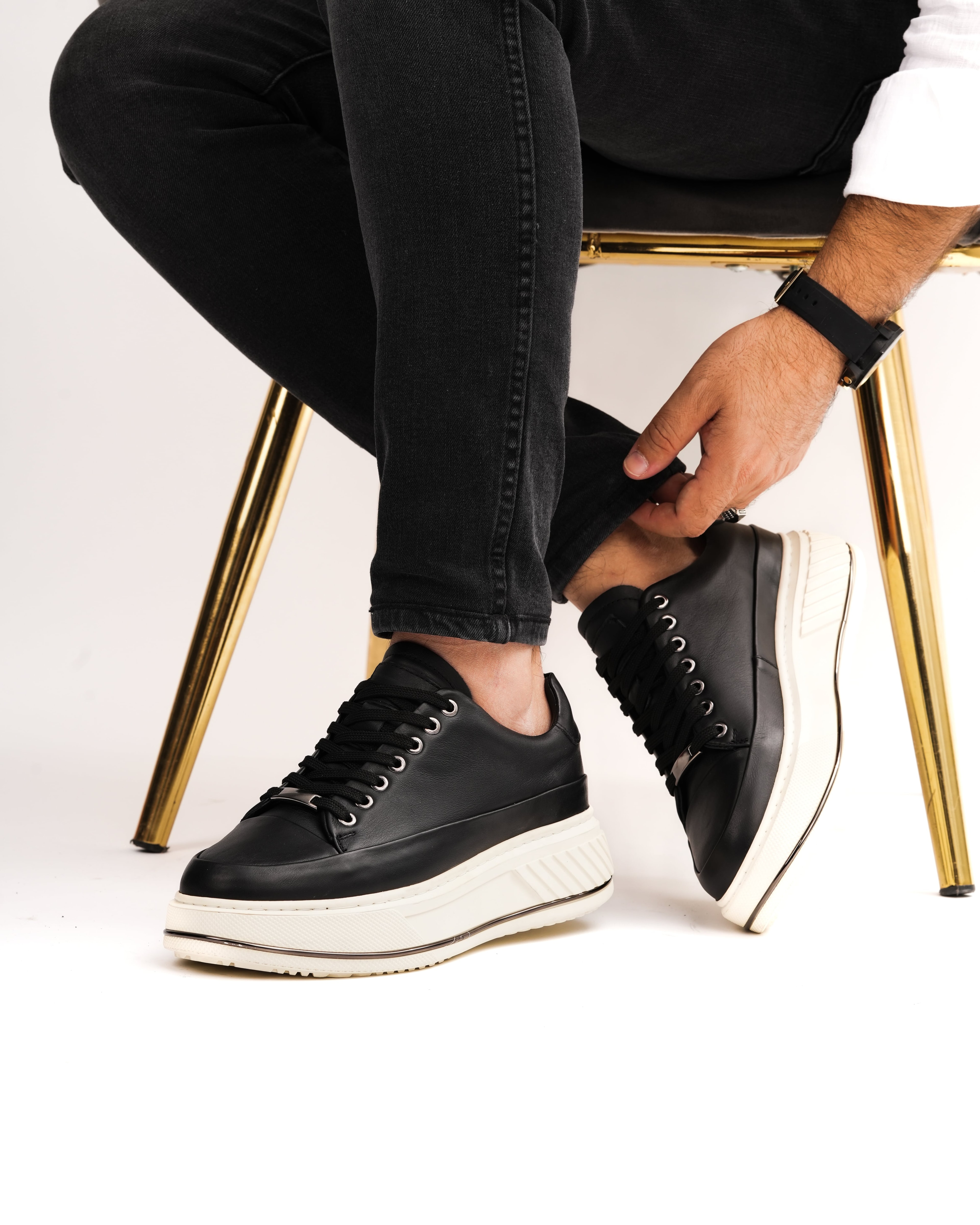 ROJİ HAKİKİ DERİ GÜNLÜK ERKEK SNEAKER - Siyah Tabanı Beyaz