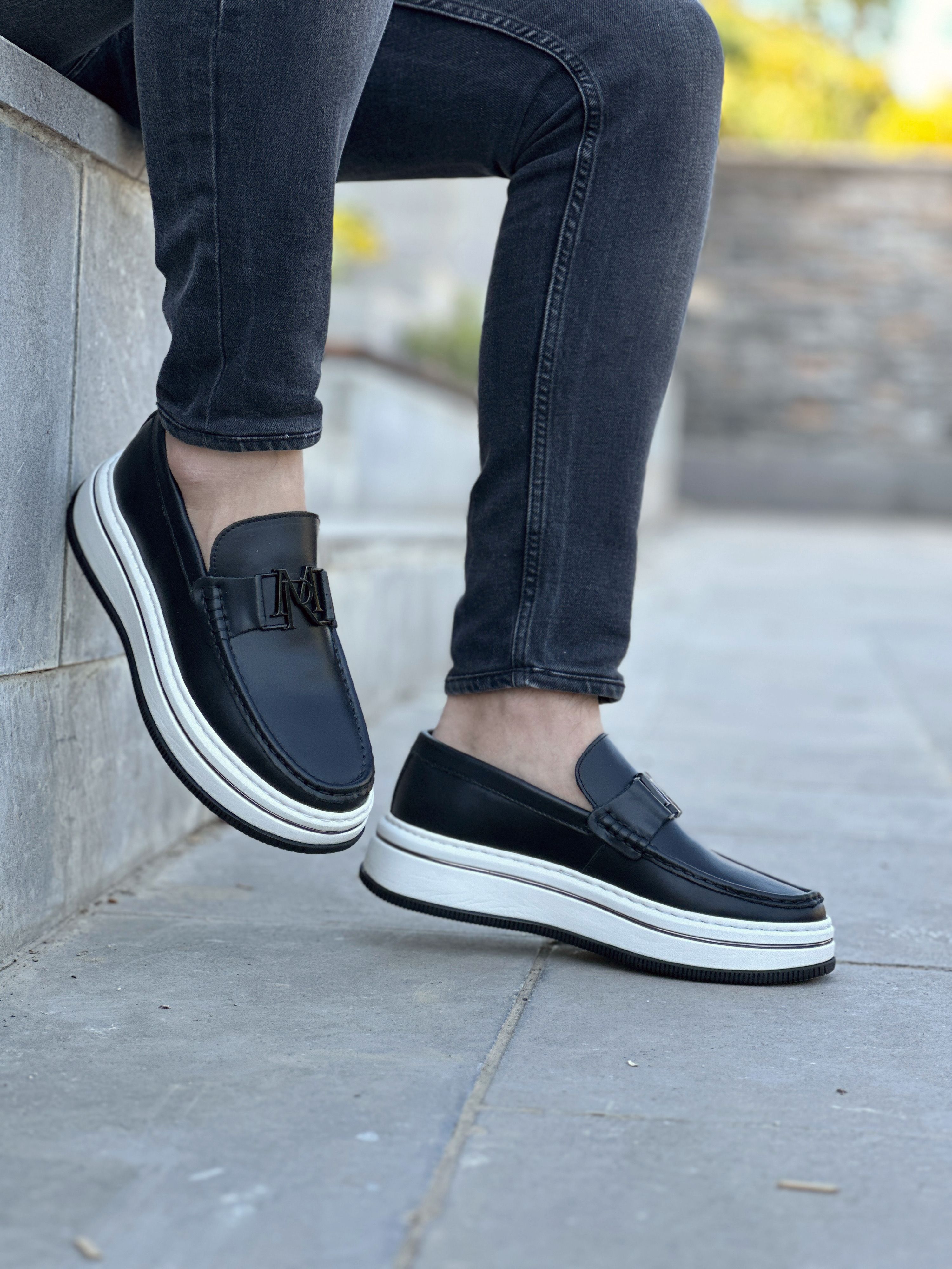 DELİVA HAKİKİ DERİ EVA TABAN GÜNLÜK ERKEK SNEAKER AYAKKABI - Siyah
