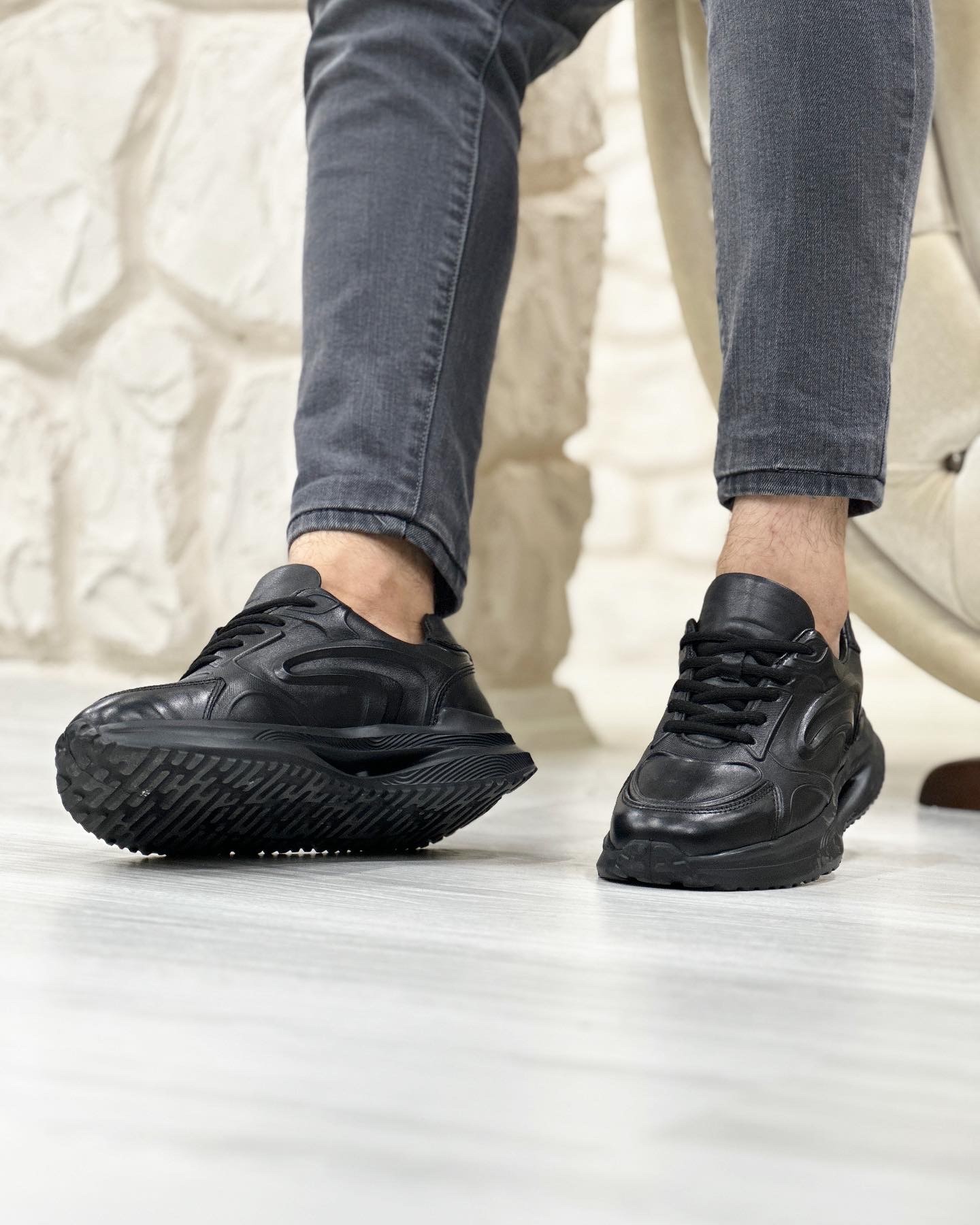 RAVİ HAKİKİ DERİ AİR TABAN GÜNLÜK ERKEK SNEAKER AYAKKABI - Siyah