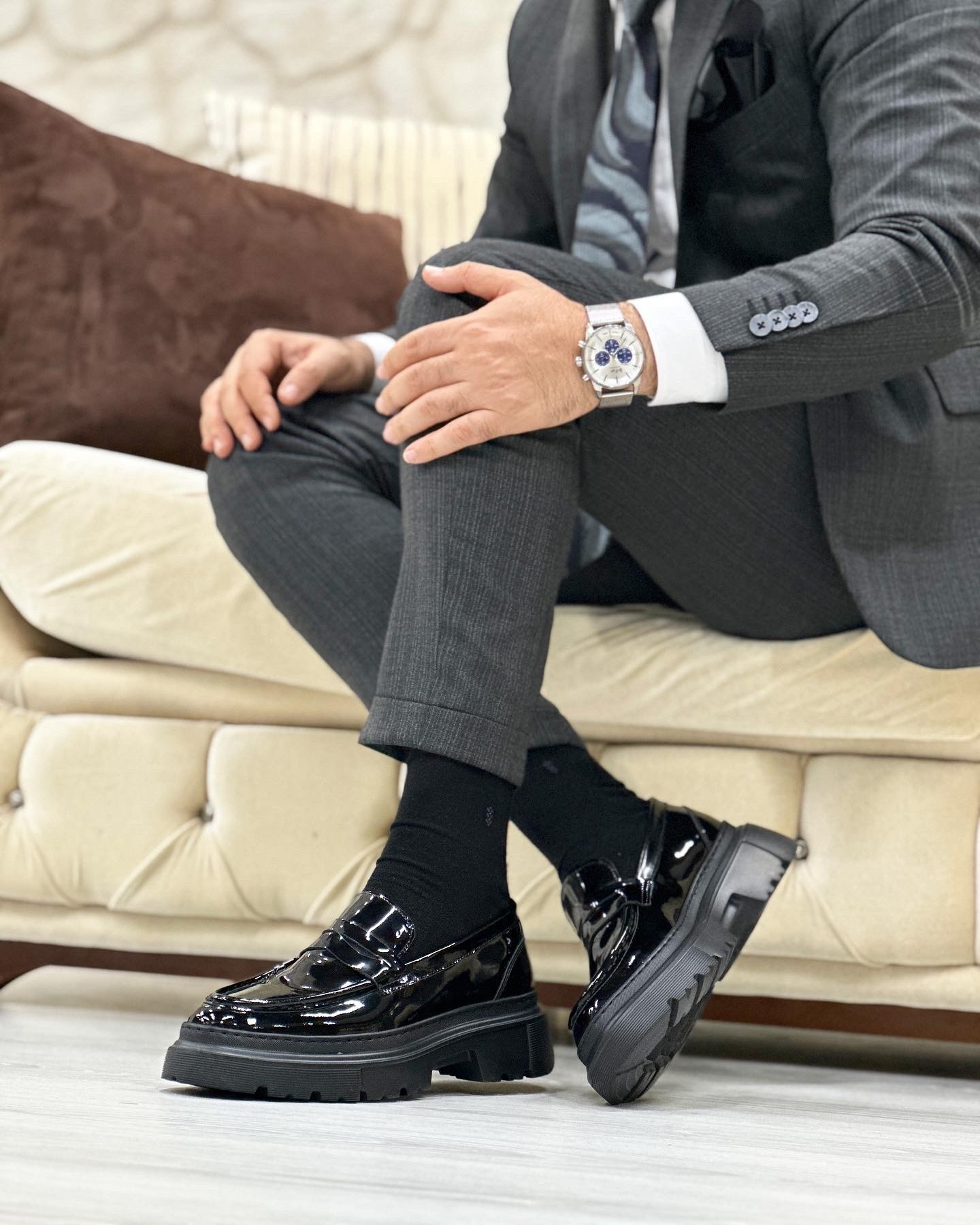 HAKİKİ DERİ EVA TABAN GÜNLÜK ERKEK KLASİK AYAKKABI - Siyah Rugan