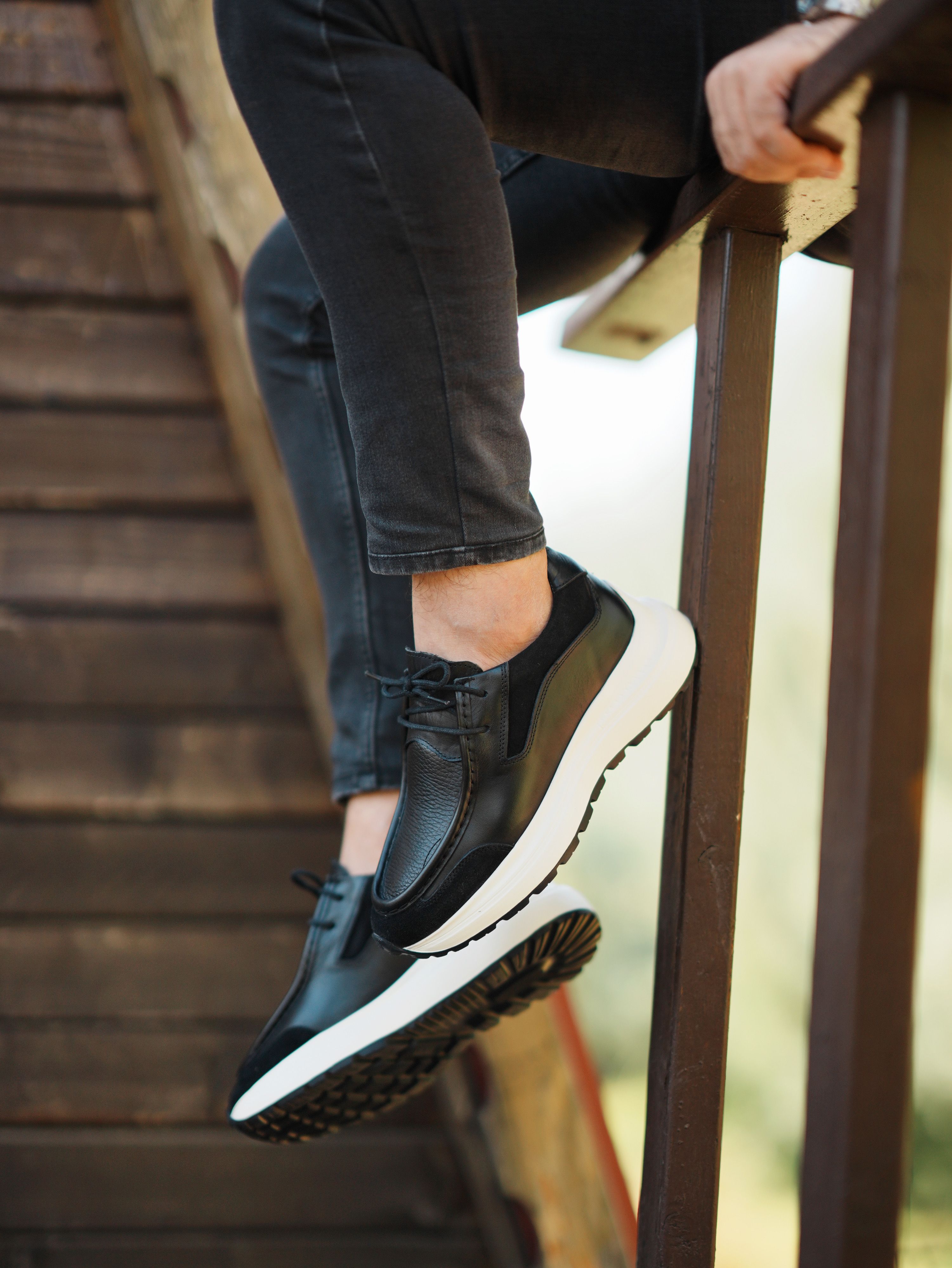 DUBLİN HAKİKİ DERİ EVA TABAN GÜNLÜK ERKEK SNEAKER AYAKKABI - Siyah
