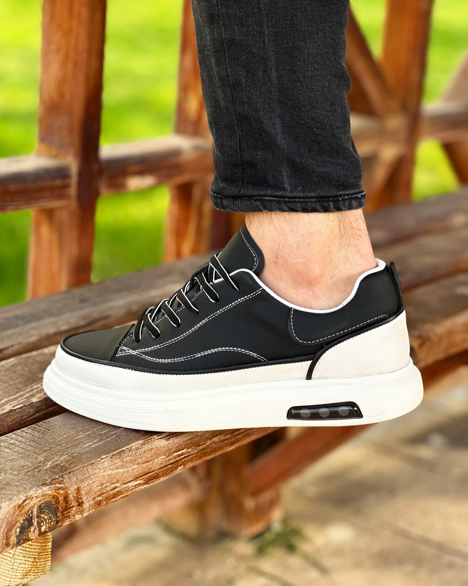 CEHA HAKİKİ DERİ AİR TABAN GÜNLÜK ERKEK SNEAKER AYAKKABI - Siyah Tabanı Beyaz