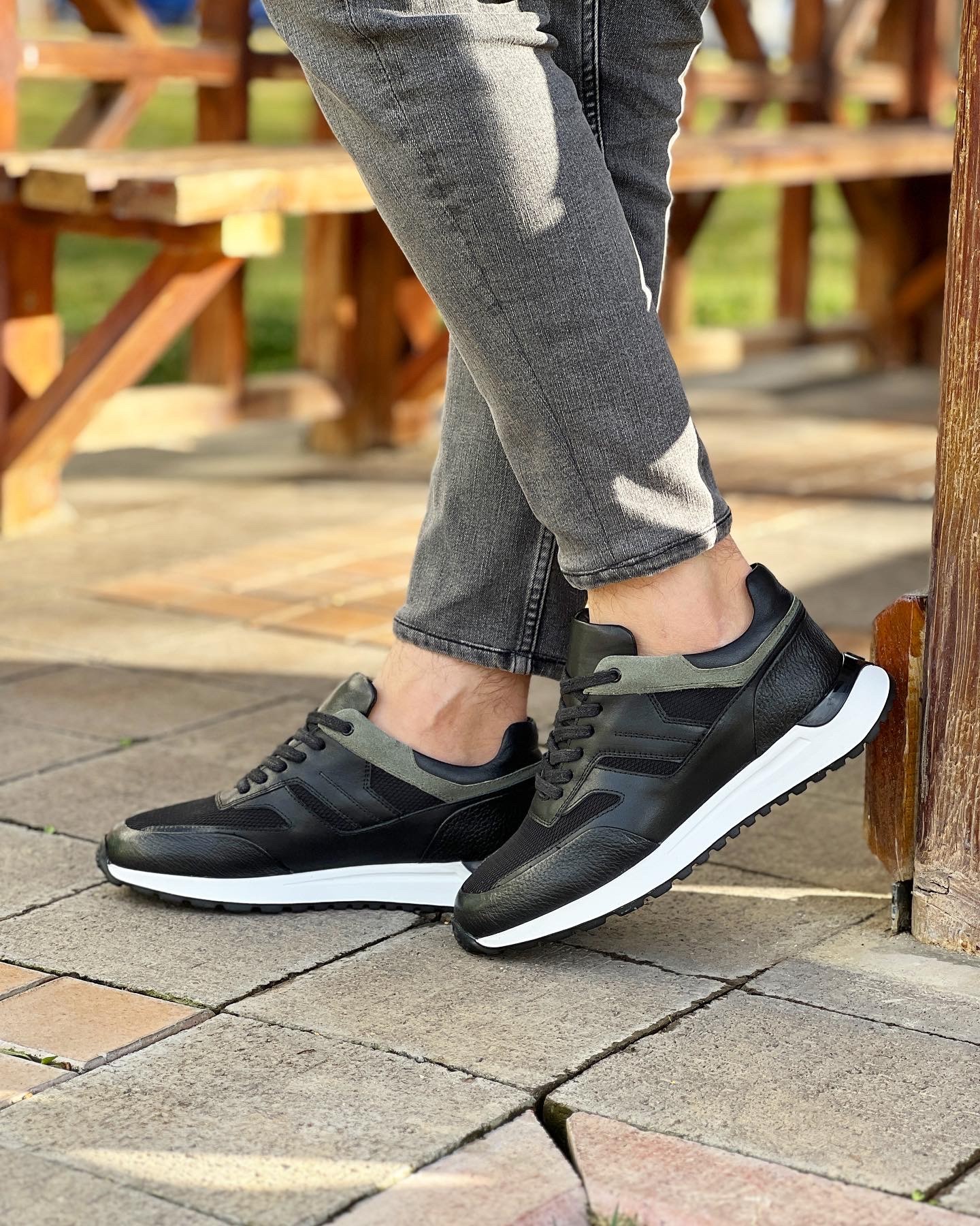 ARTH HAKİKİ DERİ EVA TABAN GÜNLÜK ERKEK SNEAKER AYAKKABI - Siyah Garnili