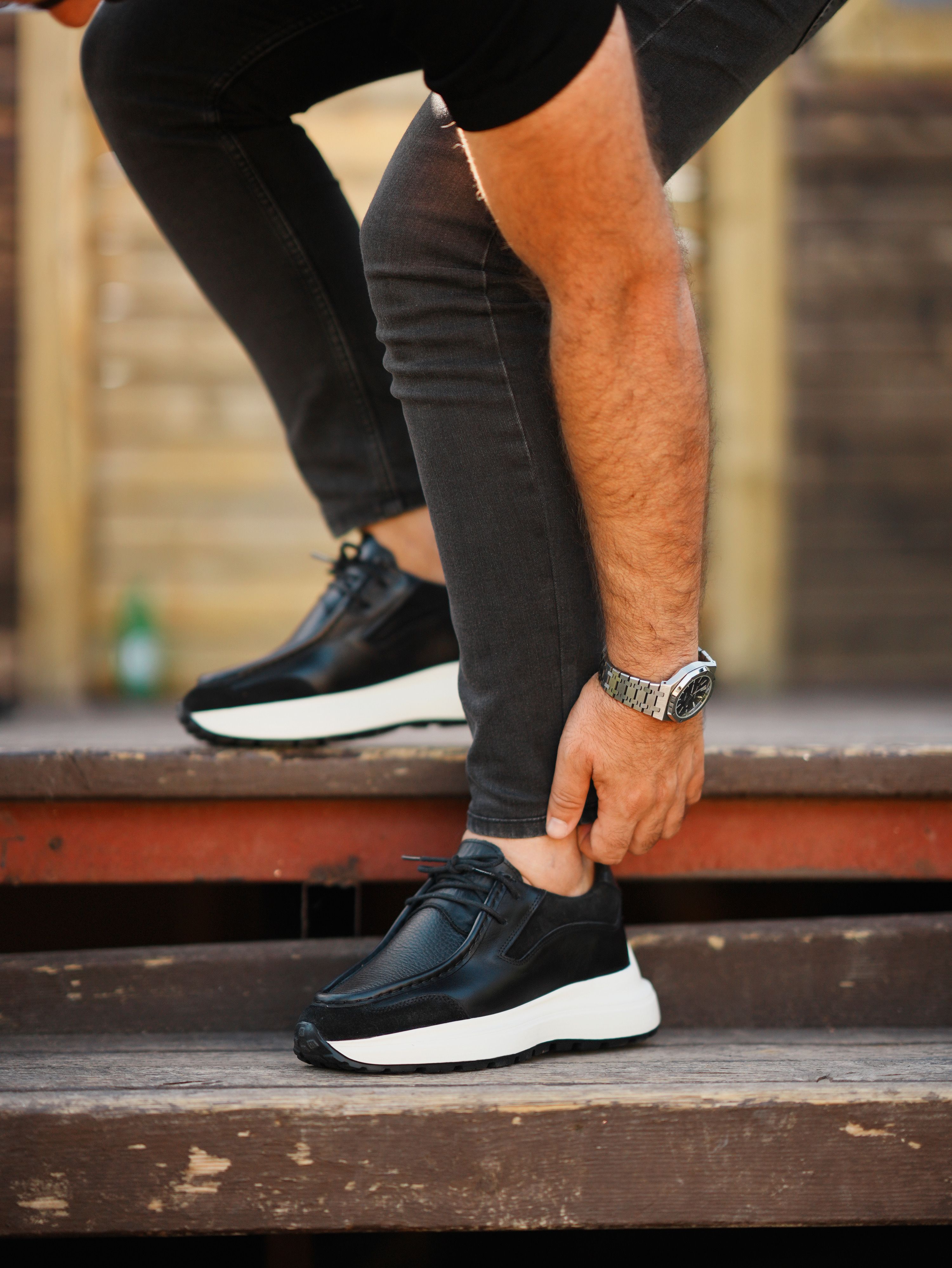 DUBLİN HAKİKİ DERİ EVA TABAN GÜNLÜK ERKEK SNEAKER AYAKKABI - Siyah