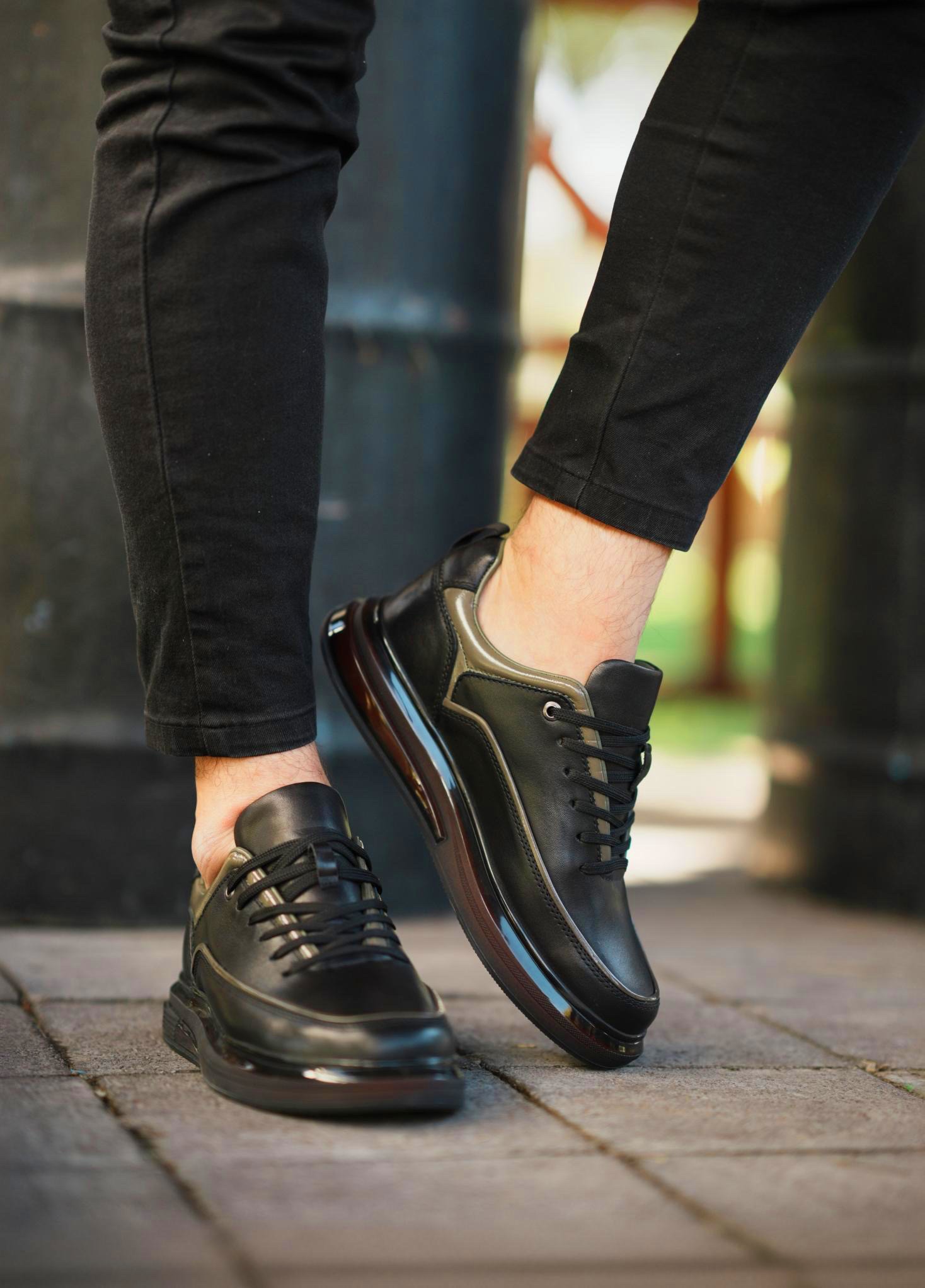 HAKİKİ DERİ AİR TABAN GÜNLÜK ERKEK SNEAKER AYAKKABI - Siyah