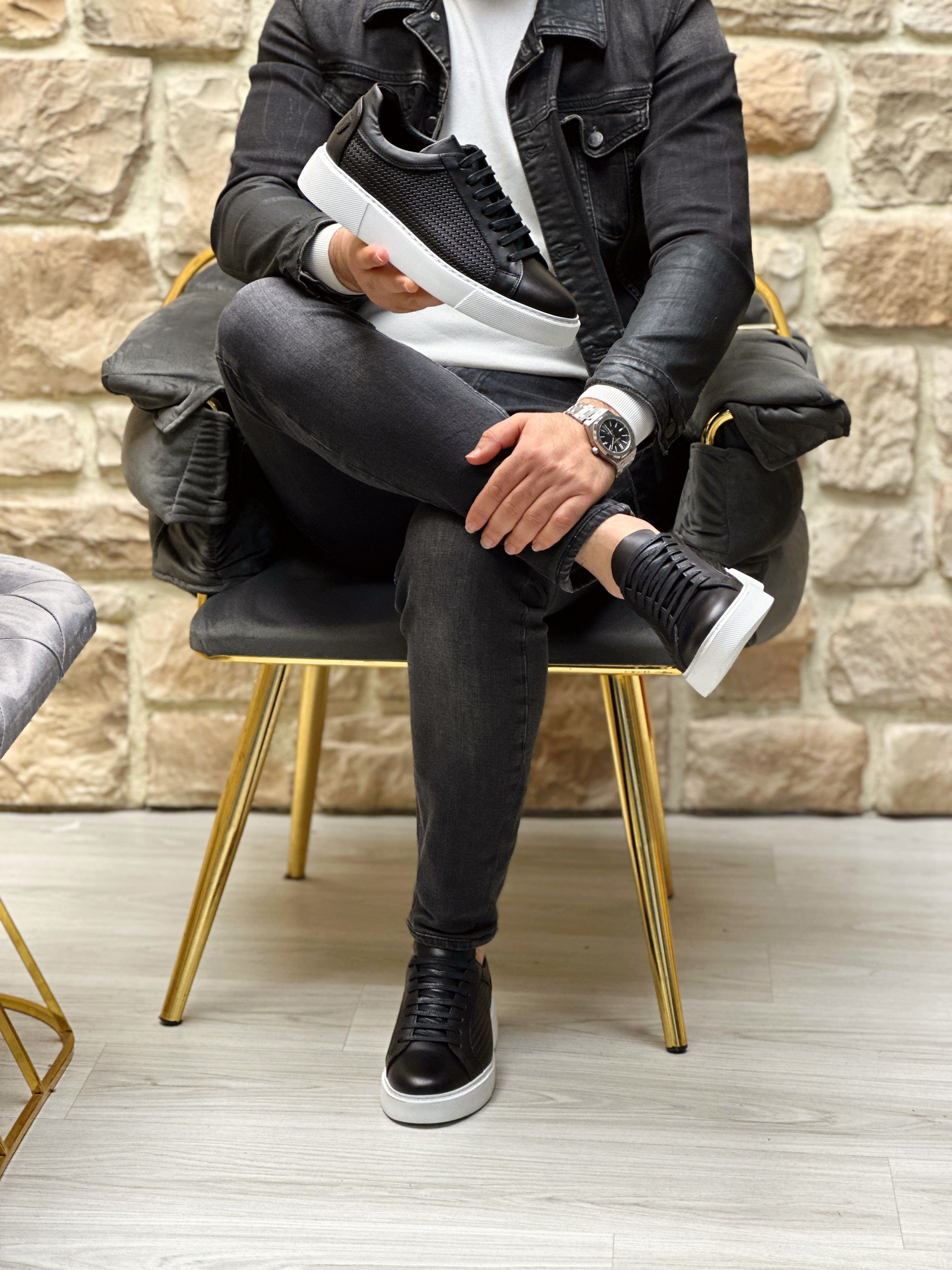 NEZAK HAKİKİ DERİ EVA TABAN ERKEK SNEAKER AYAKKABI - Siyah