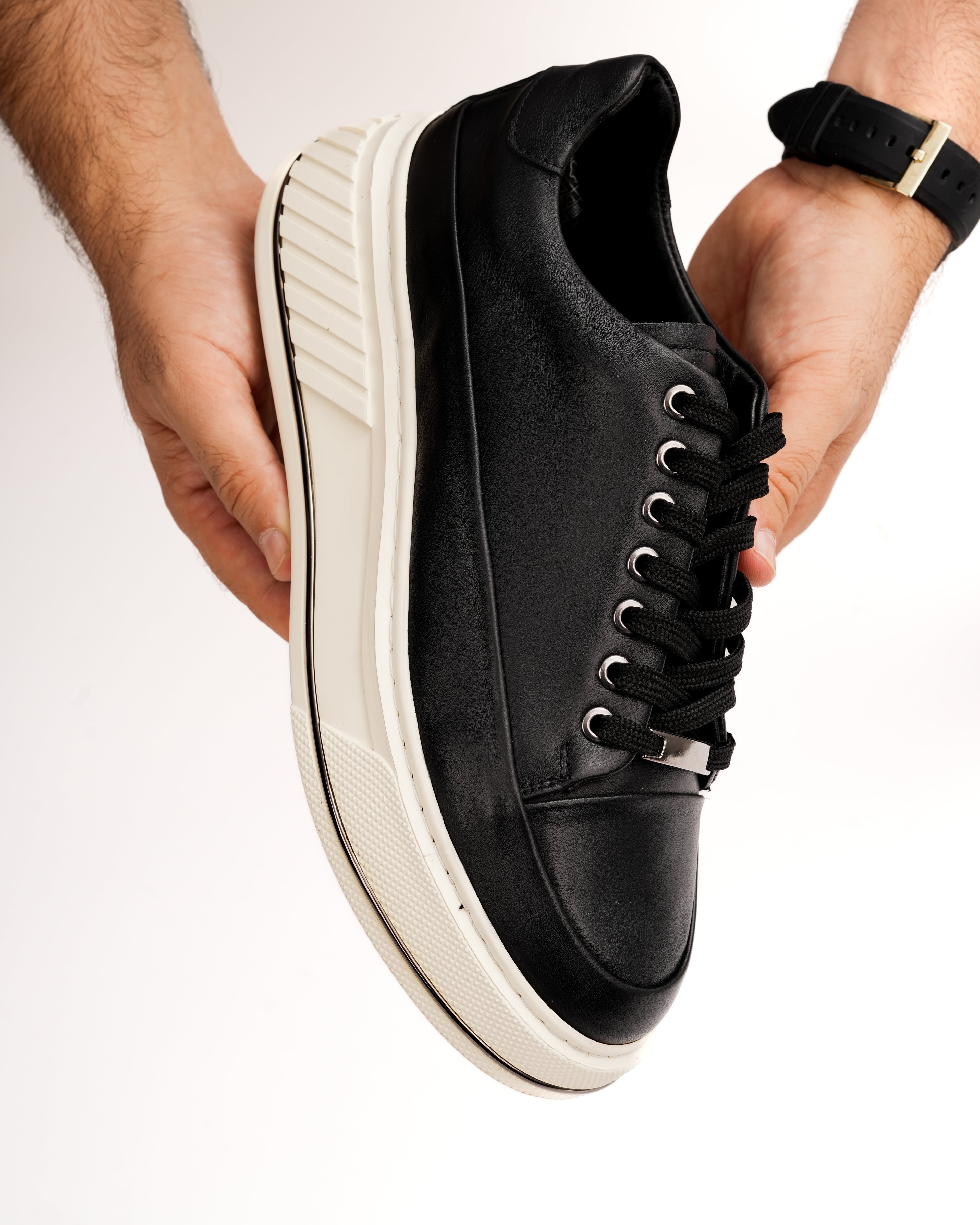 ROJİ HAKİKİ DERİ GÜNLÜK ERKEK SNEAKER - Siyah Tabanı Beyaz