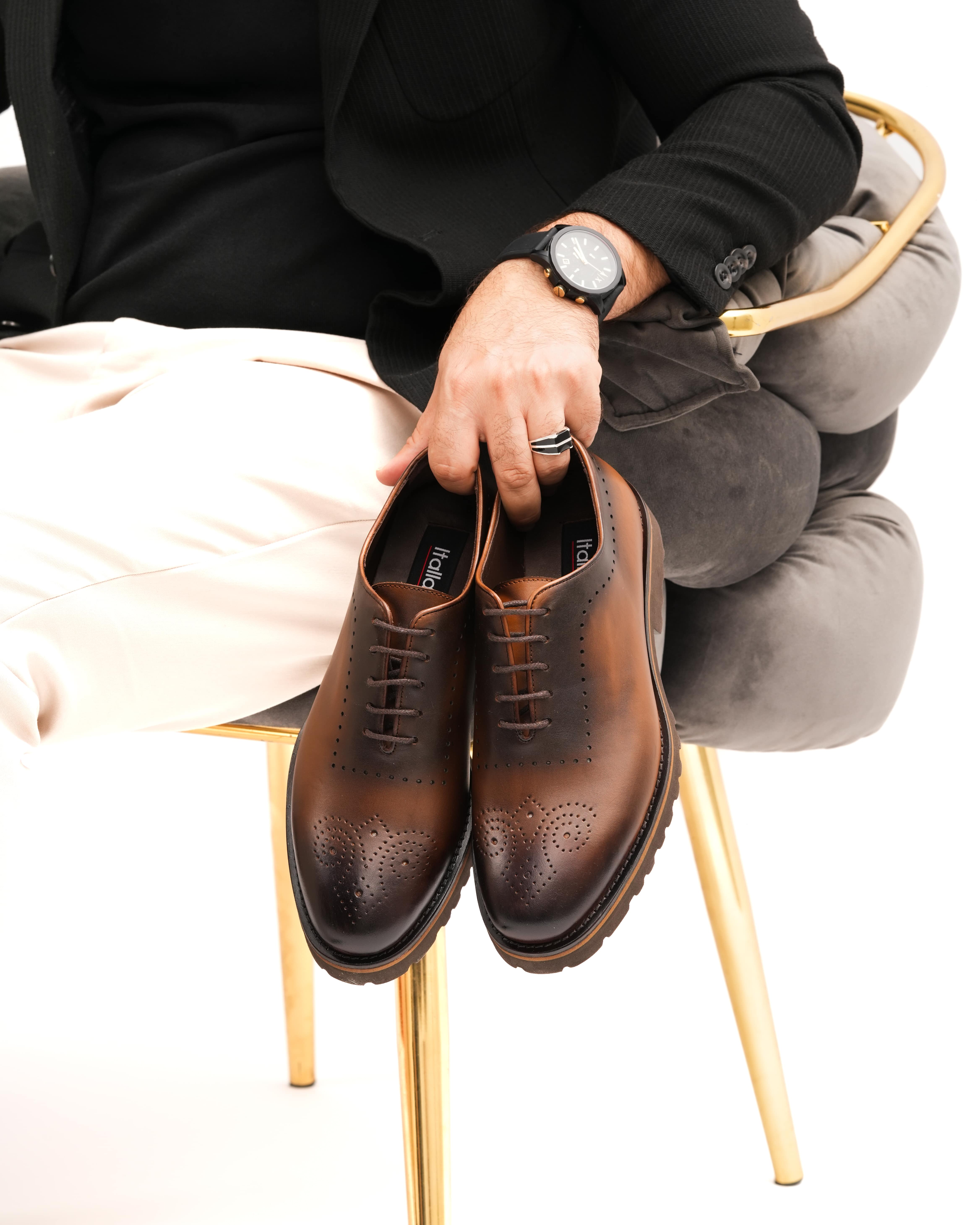 MEZROME HAKİKİ DERİ GÜNLÜK ERKEK KLASİK AYAKKABI - Taba