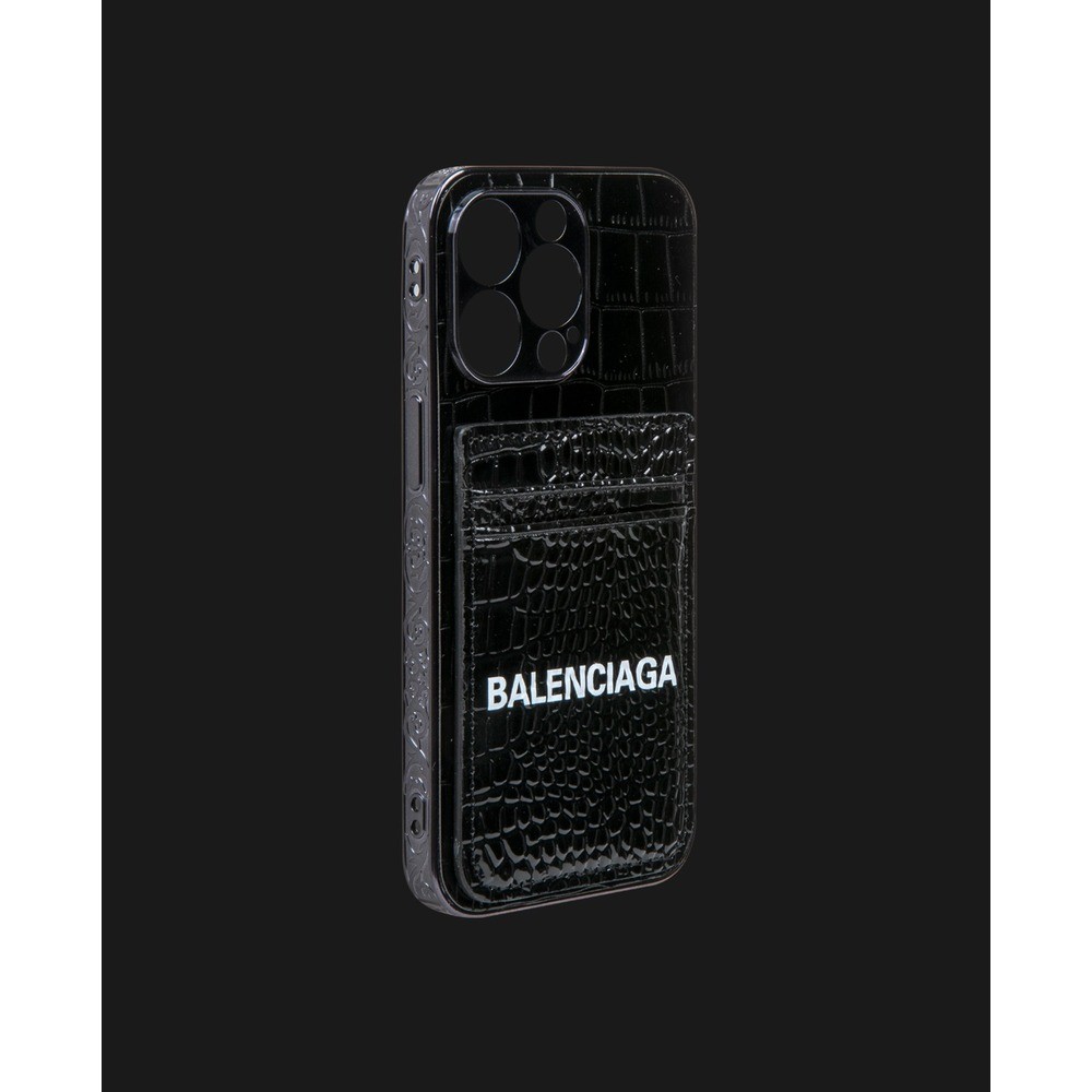 Bright Black Phone Case with Card House - DK013 - iPhone 12