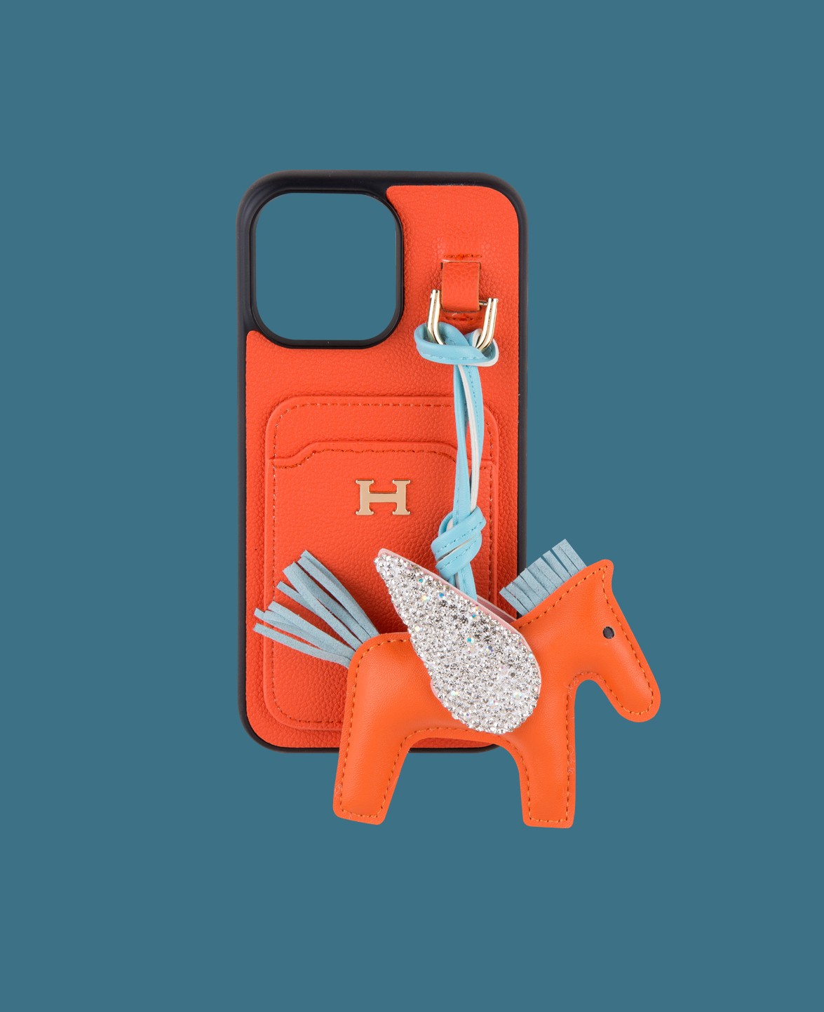 Turuncu Kartlıklı Oyuncaklı Telefon Kılıfı - DK182 - iPhone 14 Promax