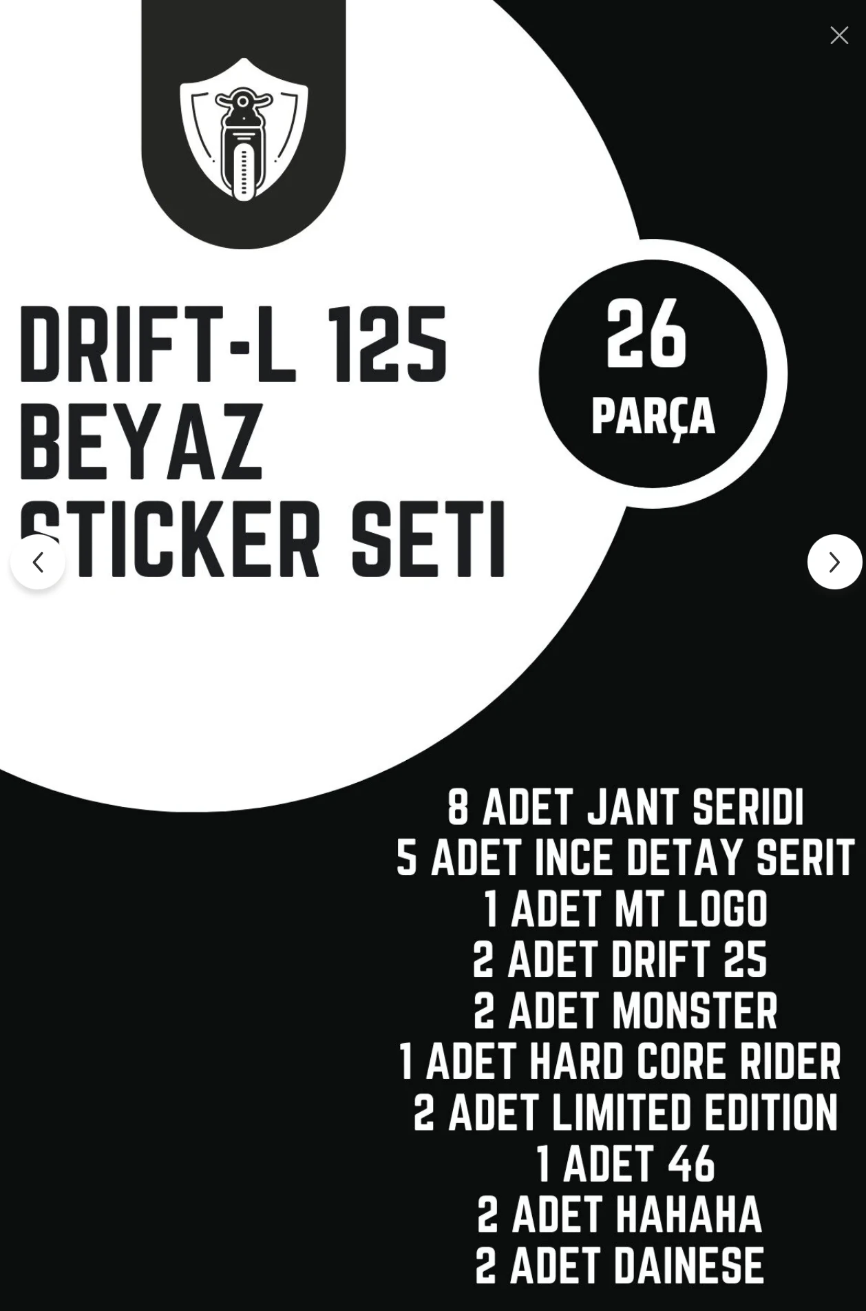 Mondial Drift-L için Beyaz Renk 26 Parça Komple Sticker Seti 