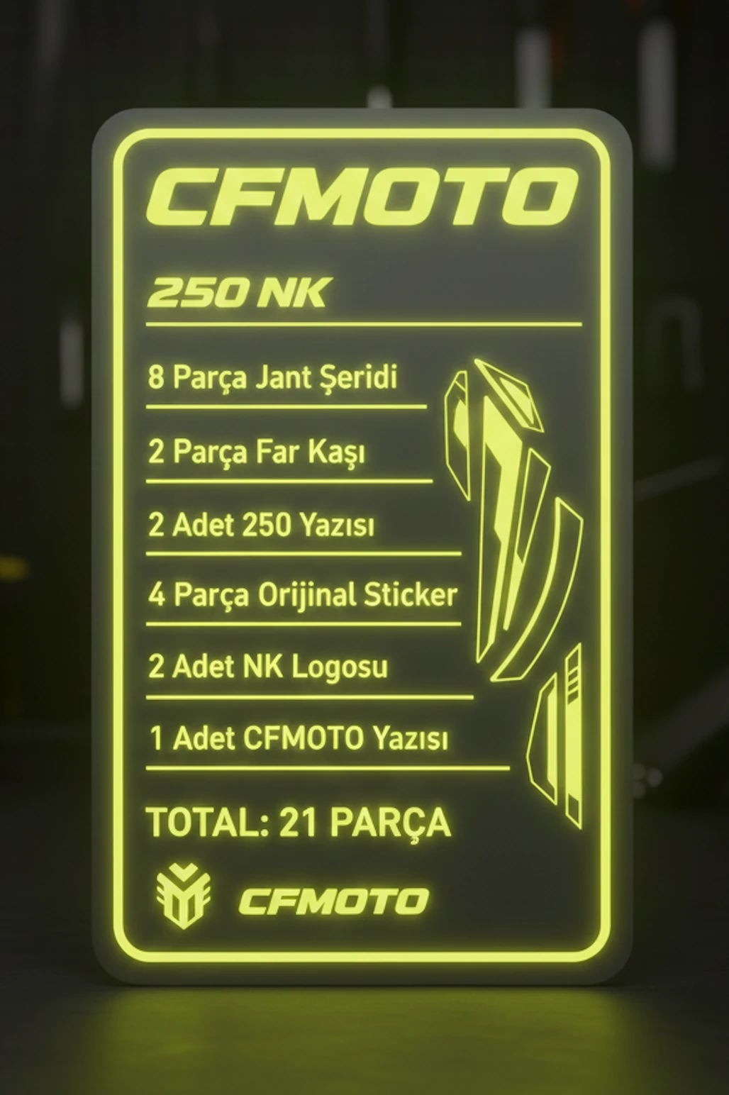 CFMOTO NK250 için Komple Neon Sarı Sticker Seti (20 Parça)