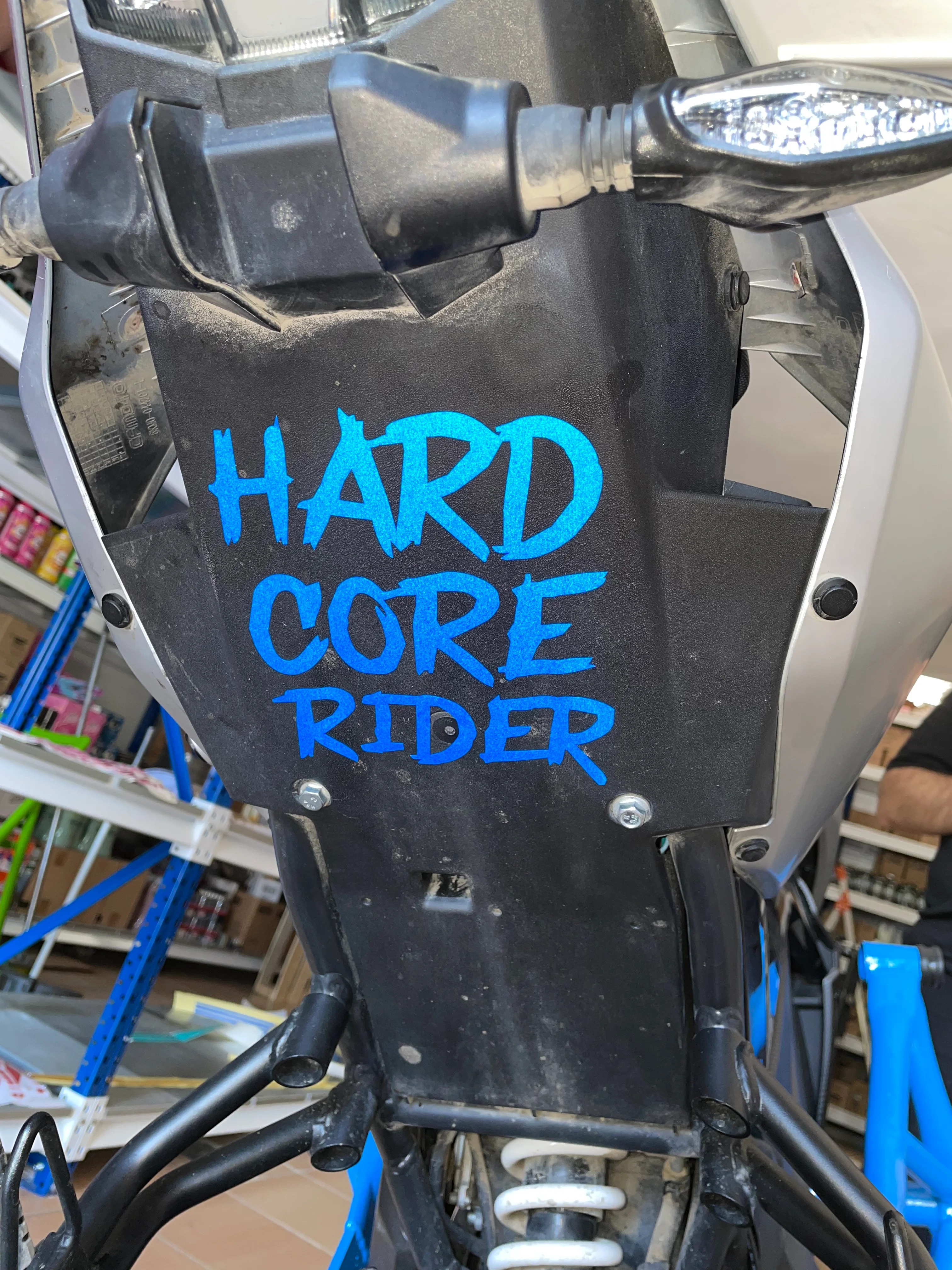 Motosiklet Depo ve Selealtı için Mavi Renk Reflektörlü Hardcore Sticker (12CMX15CM)