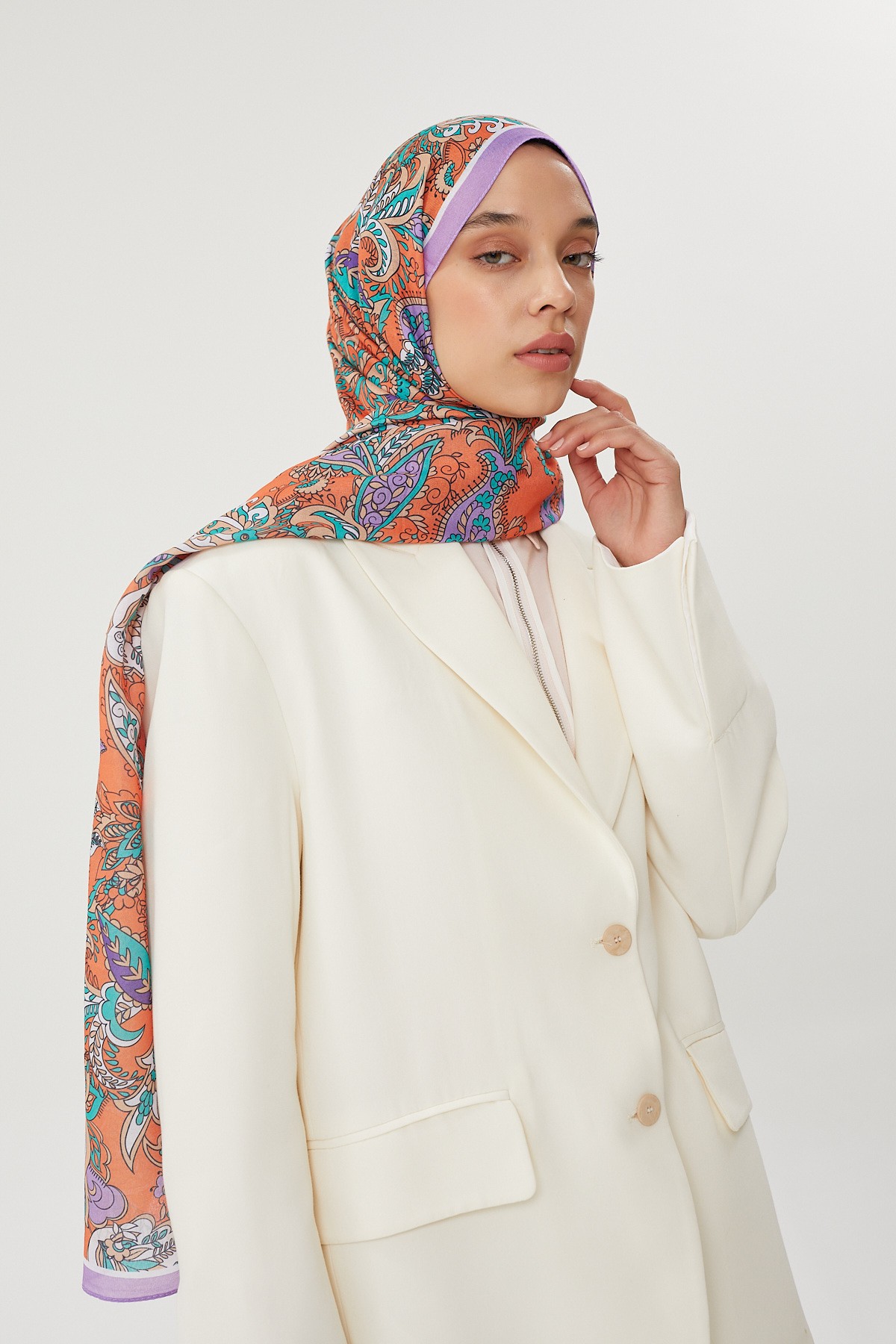 Lila & Turuncu Retro Desen Şal	