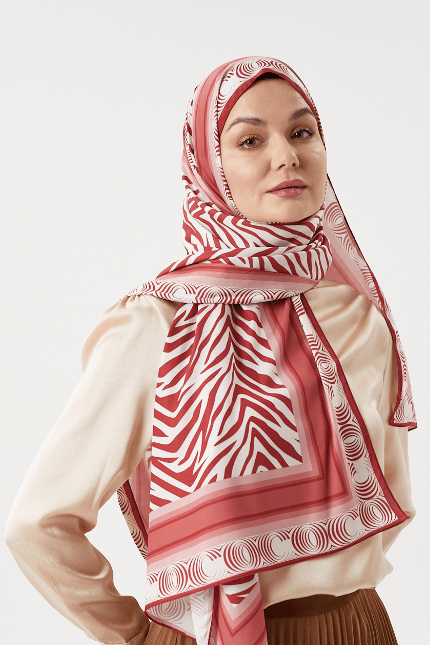 Pastel Pembe Zebra Desen İpeksi Şal	