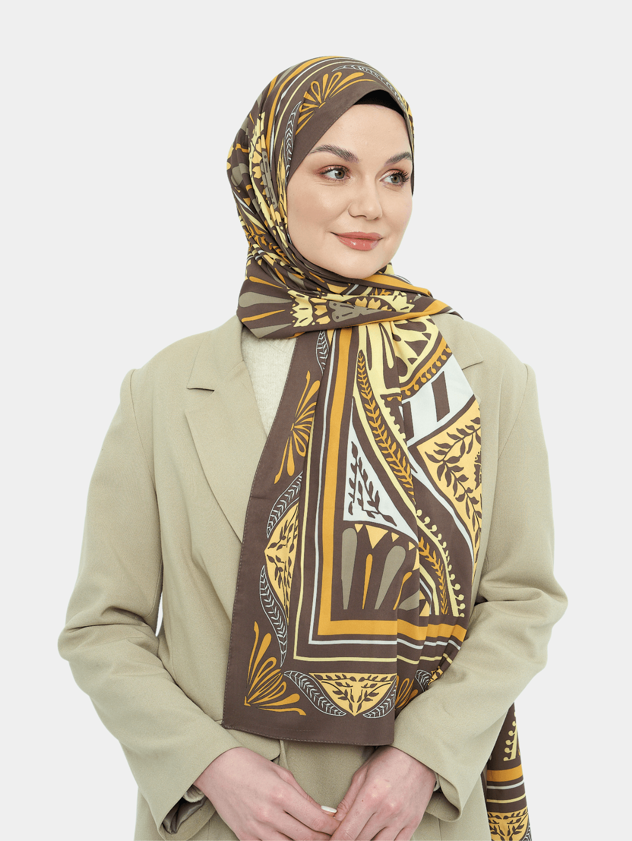 Mocha & Gold Zümra Desen Pamuk Vual Şal	