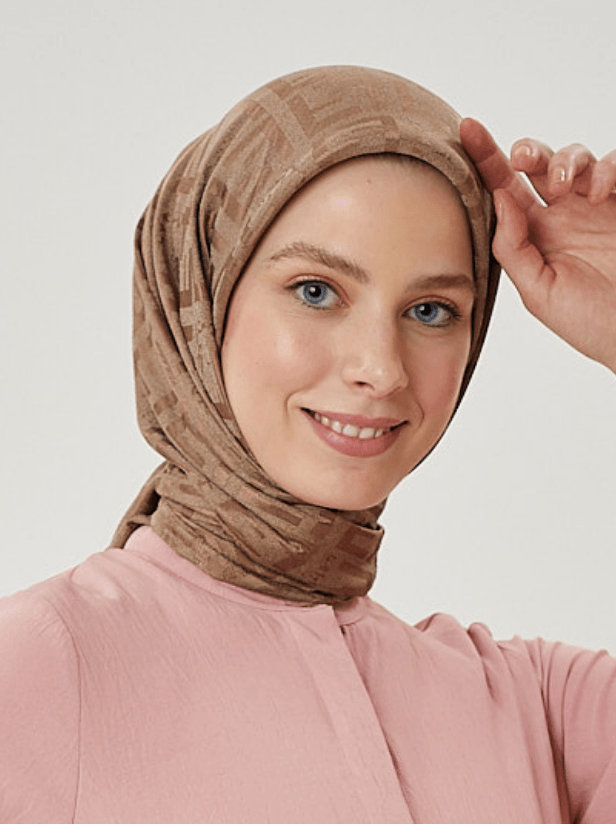 Koyu Vizon F Desen Parlak Jakar Eşarp