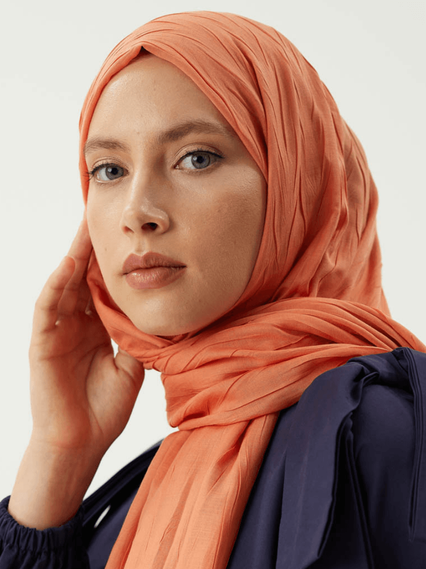 Pastel Turuncu Piliseli Bambu Şal