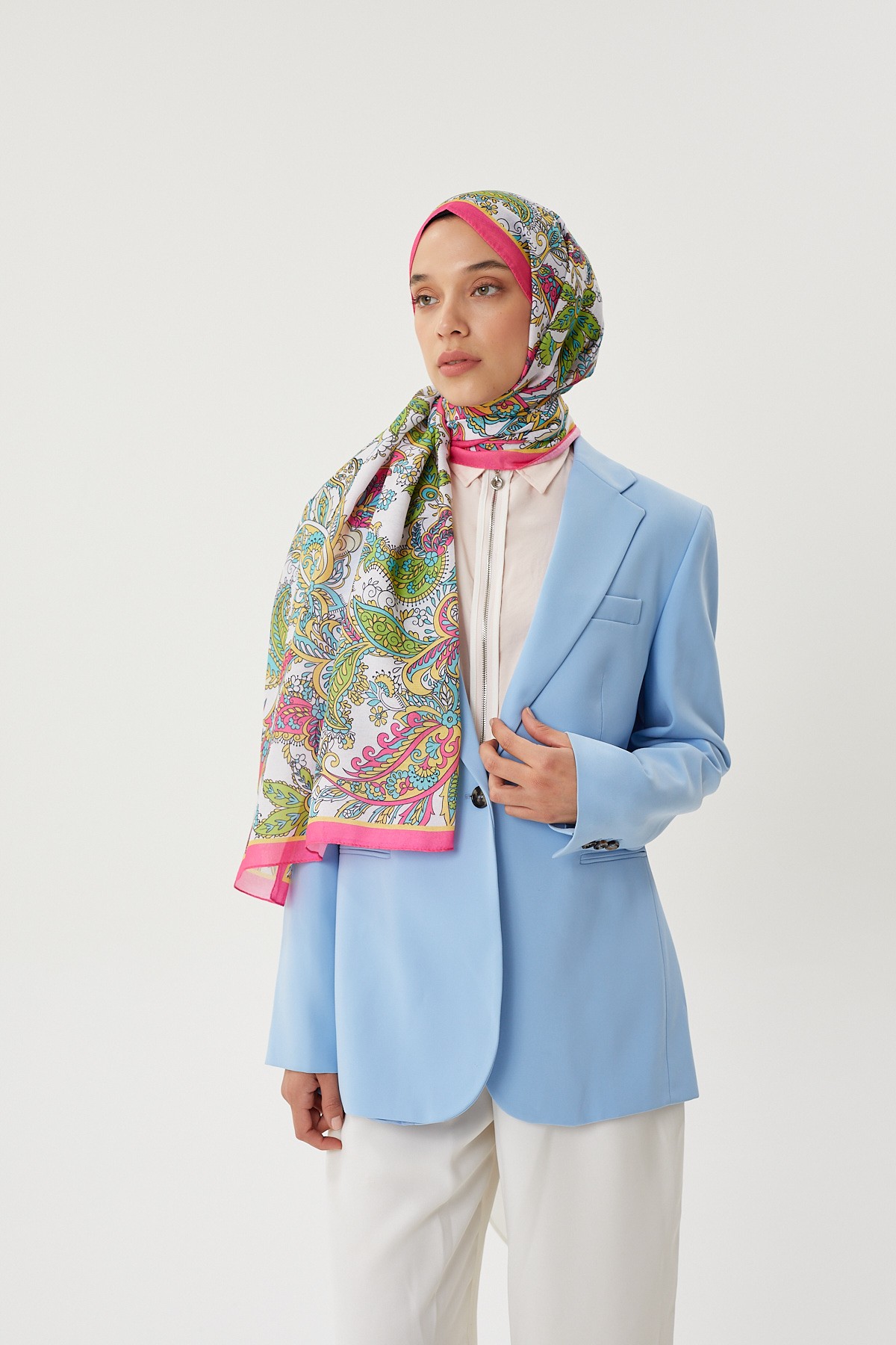 Fuşya & Taş Retro Desen Şal	