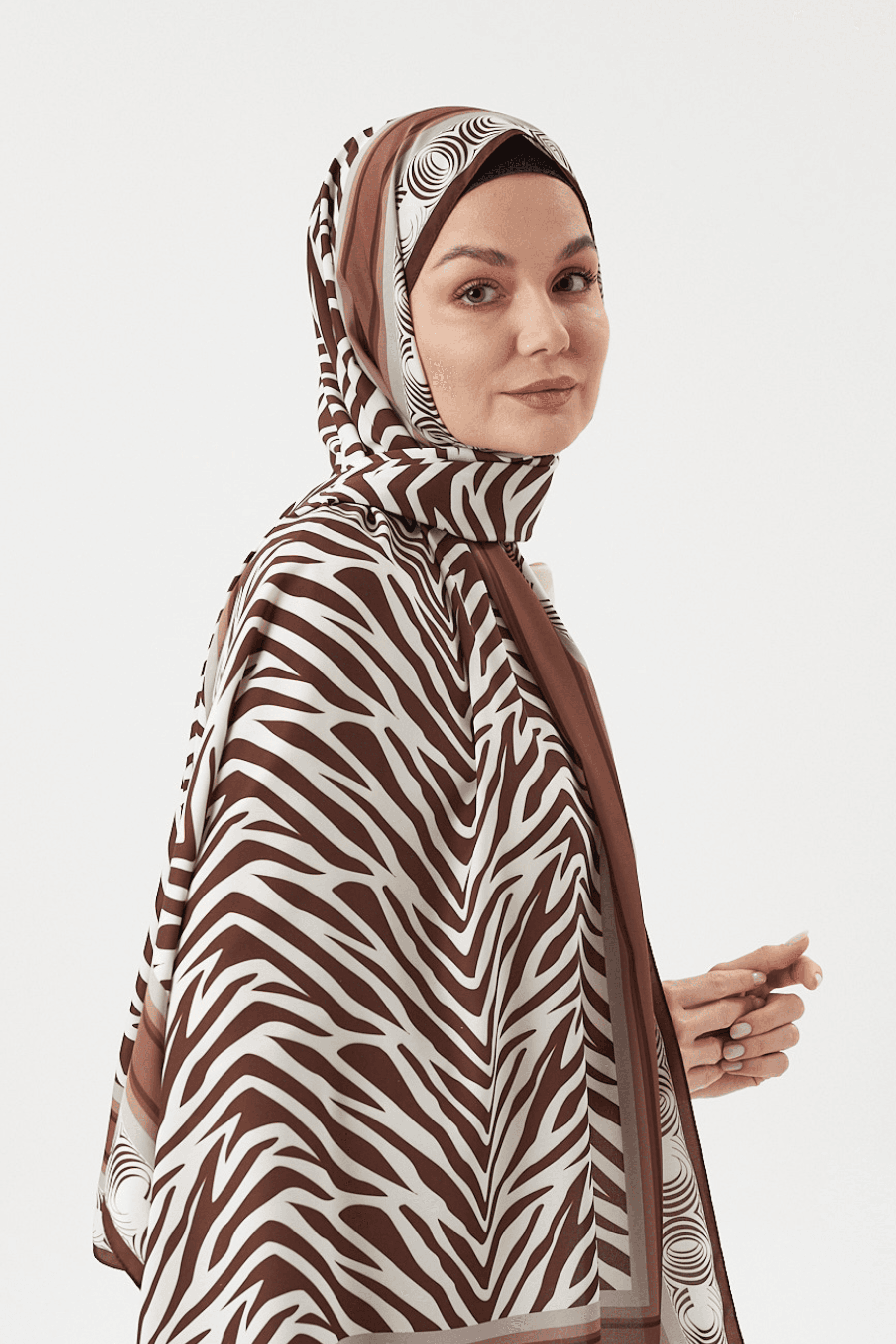 Acı Kahve Zebra Desen İpeksi Şal	