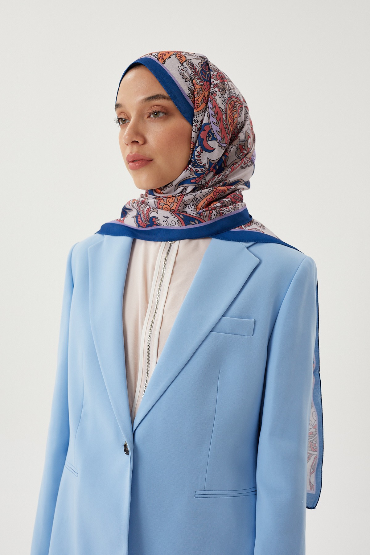 Lacivert & Vizon Retro Desen Şal	