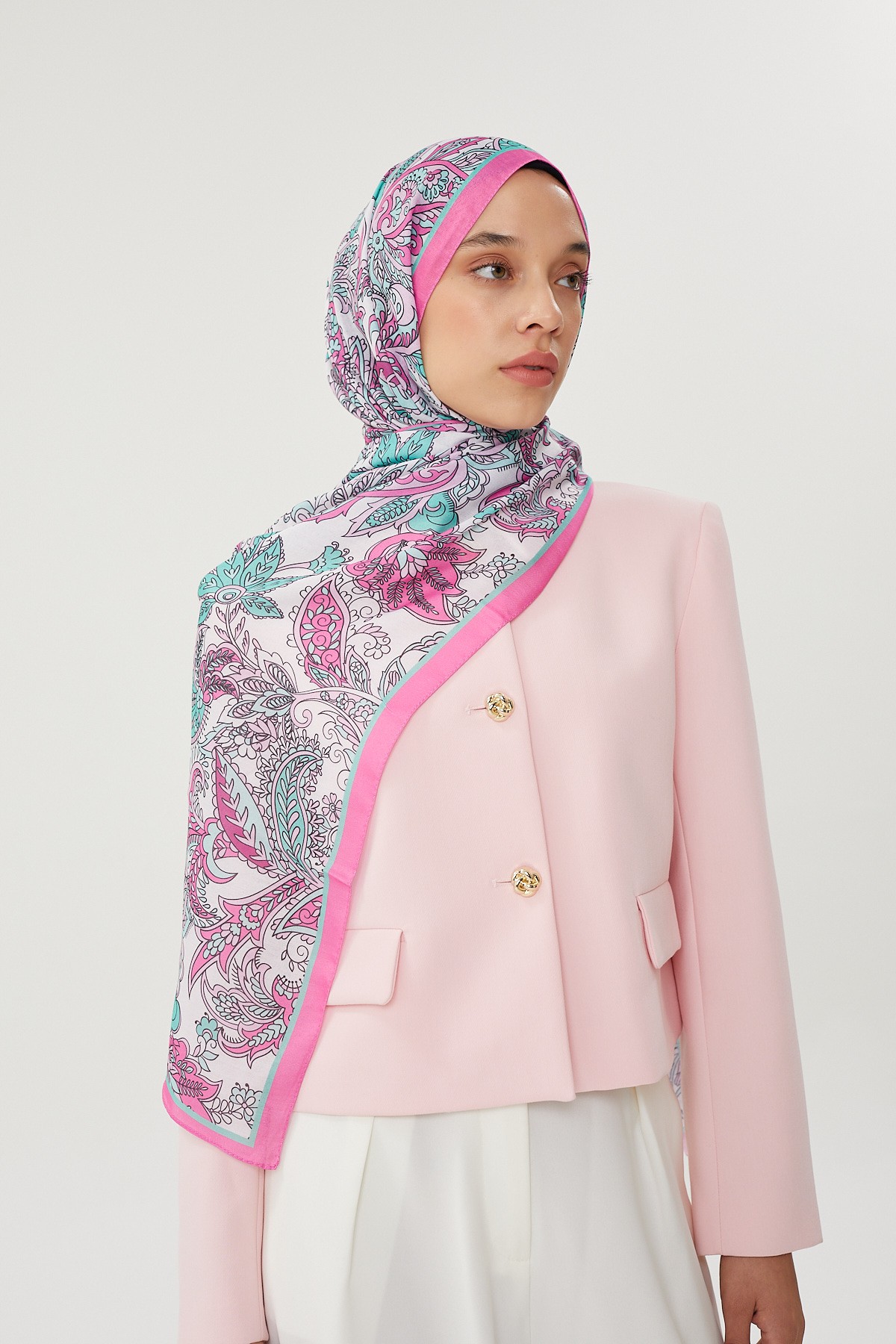 Şeker Pembe & Taş Retro Desen Şal	