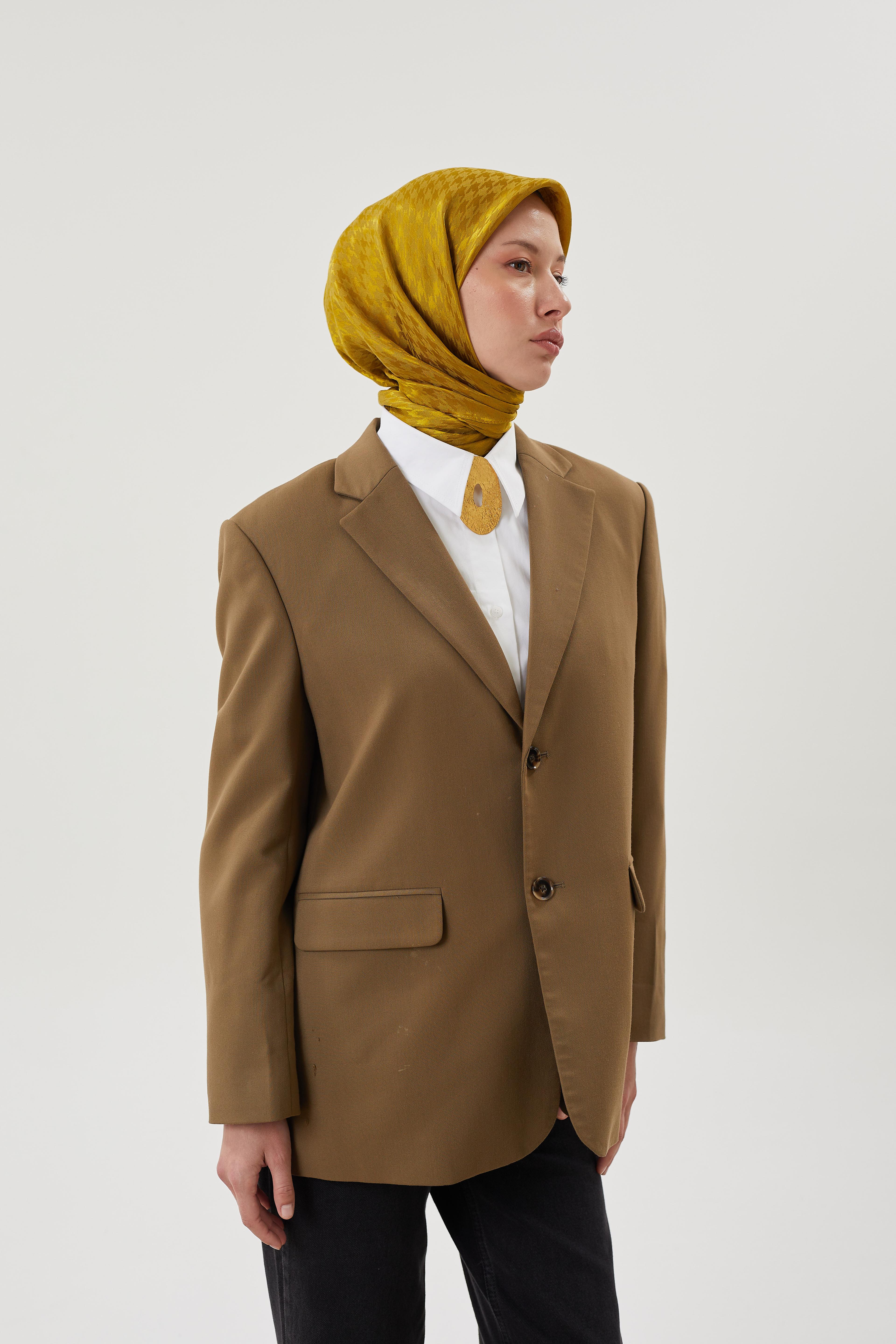 Olive Kazayağı Desen Parlak Jakar Eşarp