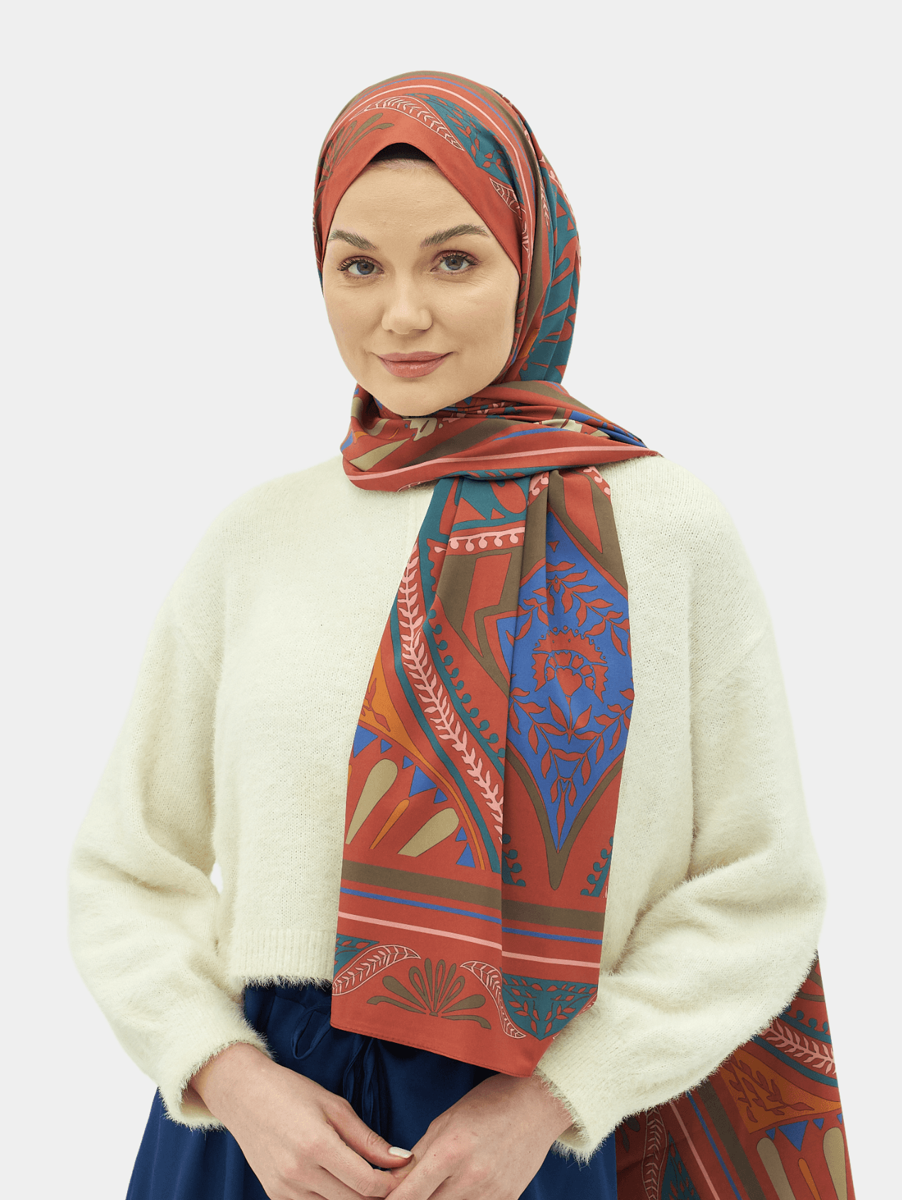 Bordo & Lacivert Zümra Desen Pamuk Vual Şal	