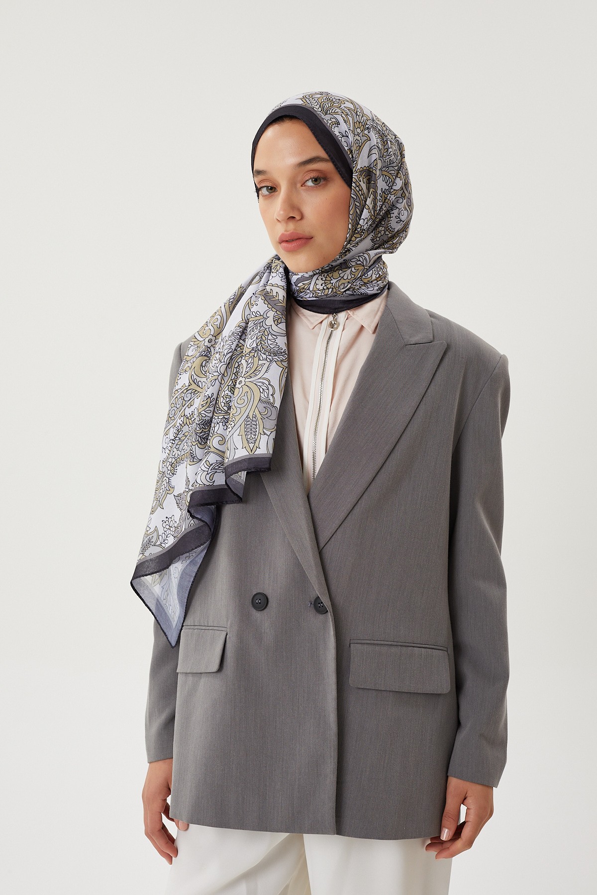 Füme & Taş Retro Desen Şal	