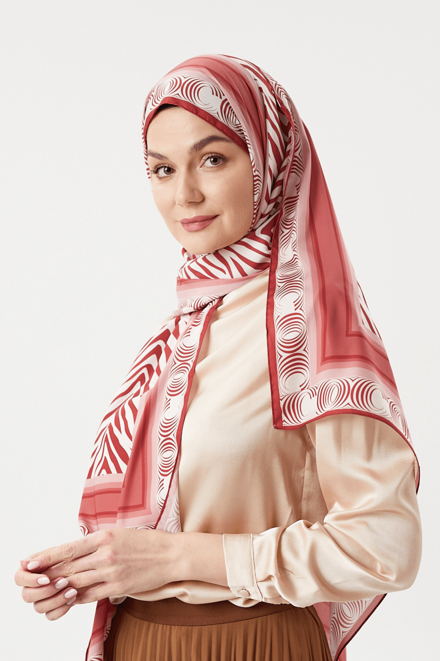 Pastel Pembe Zebra Desen İpeksi Şal	