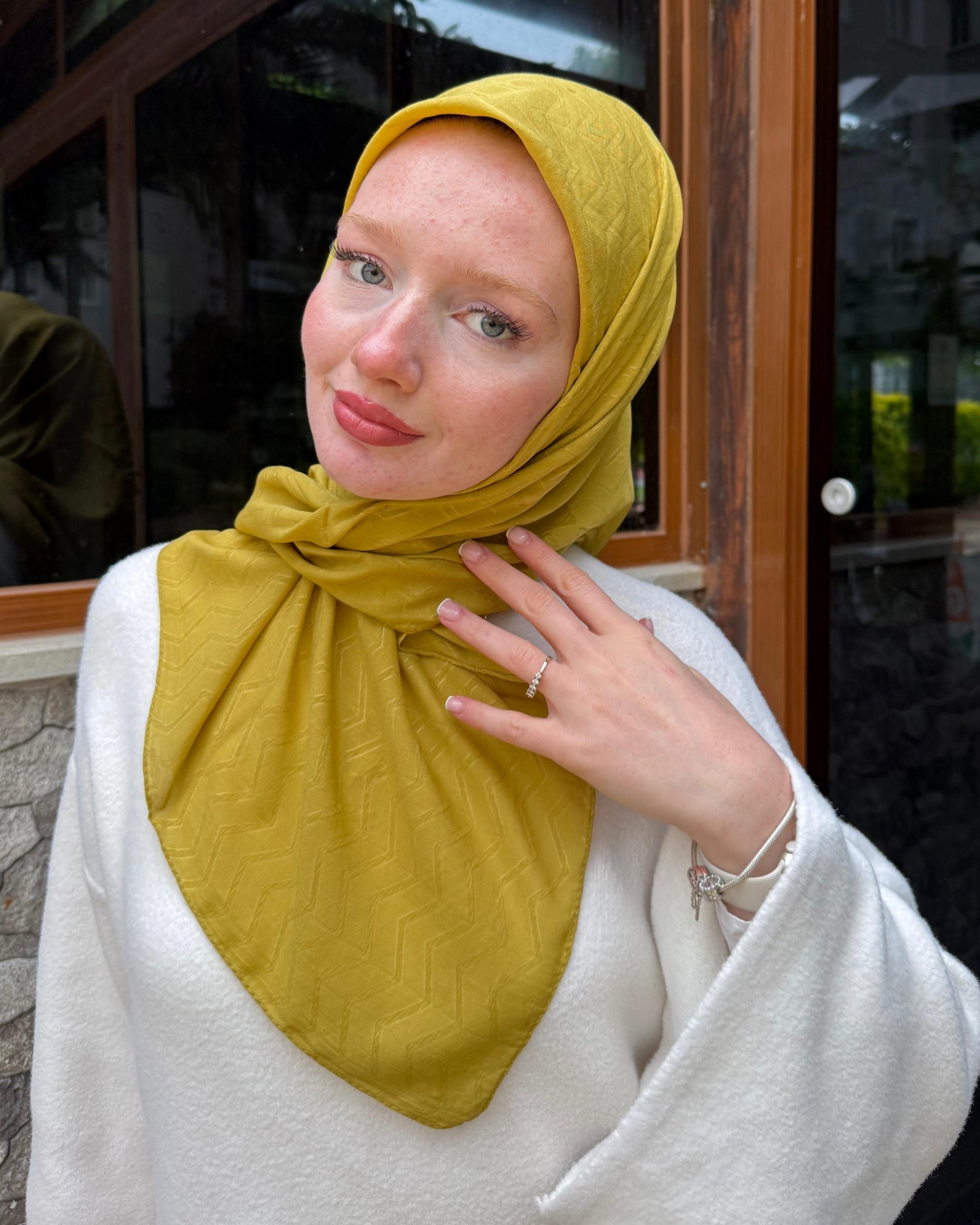 Olive Zikzak Bambu Jakar Eşarp