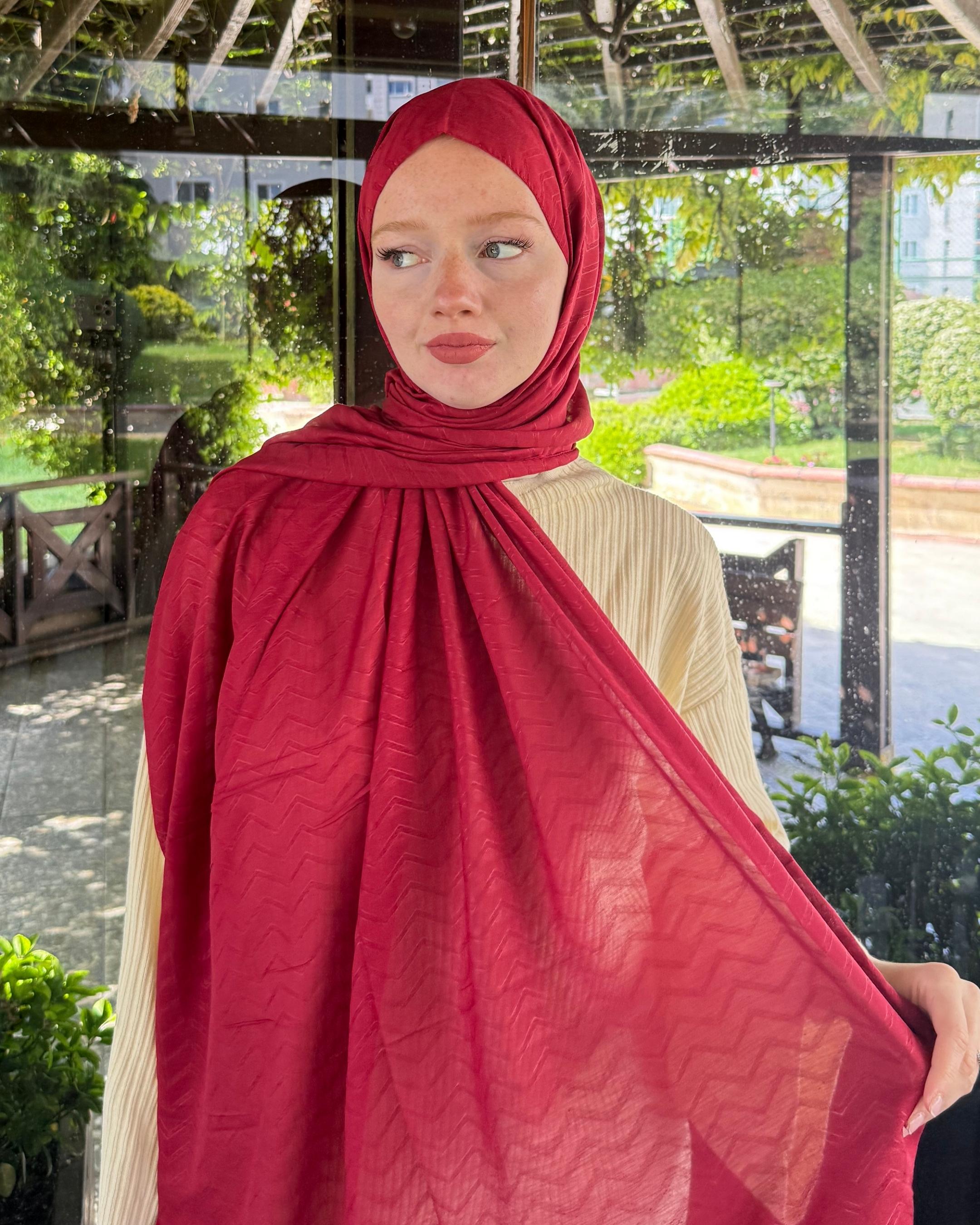 Bordo Zikzak Bambu Jakar Şal