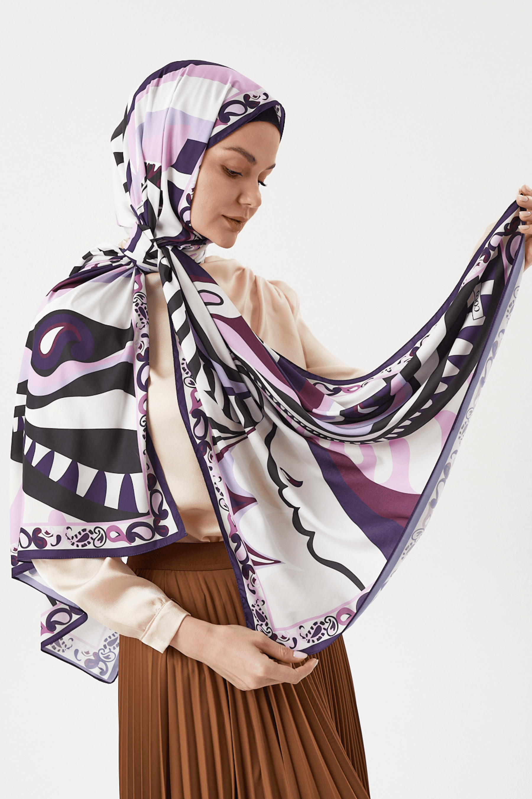 Pastel Mor Dila Desen İpeksi Şal	