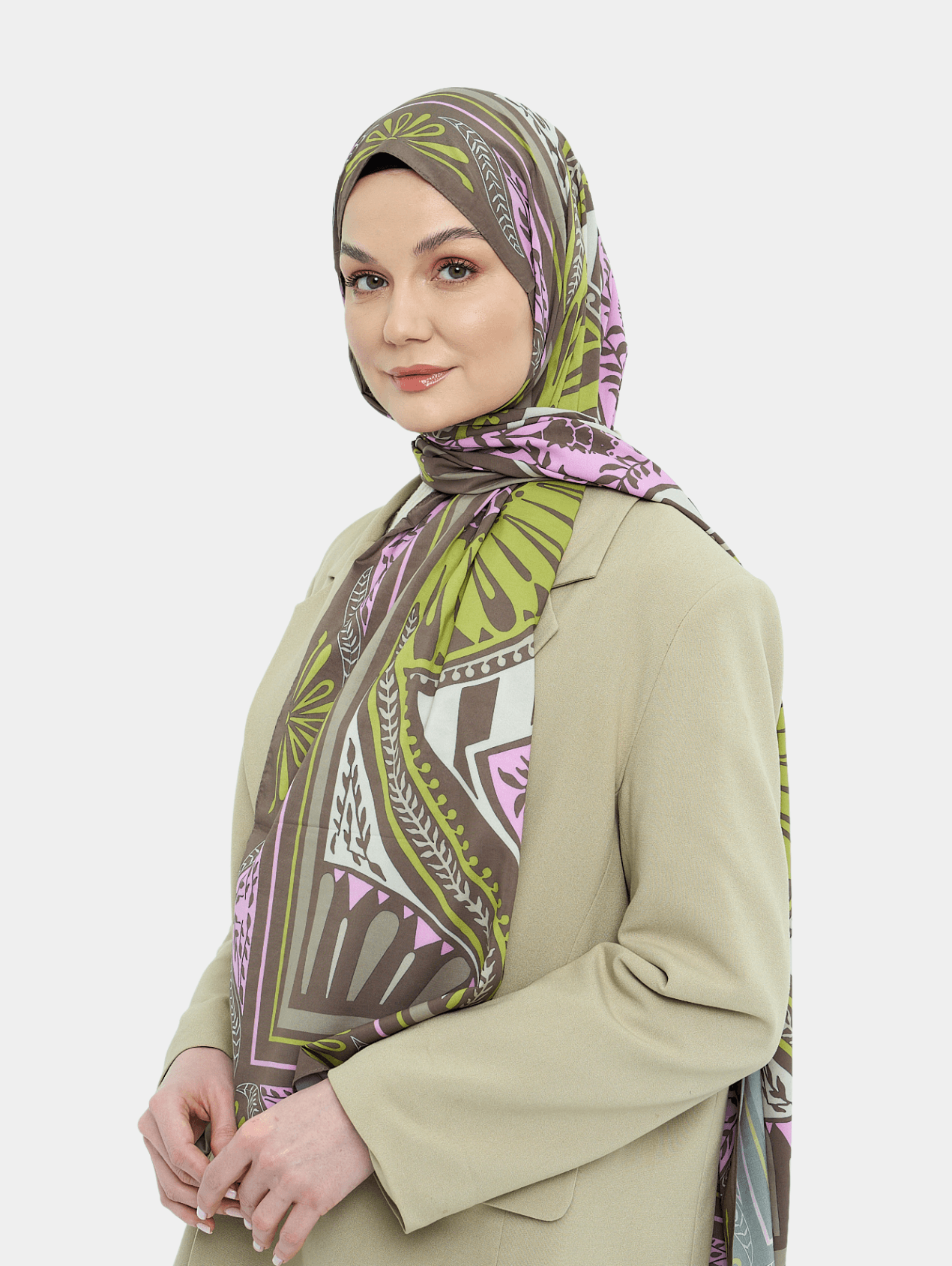 Acı Kahve & Pembe Zümra Desen Pamuk Vual Şal	