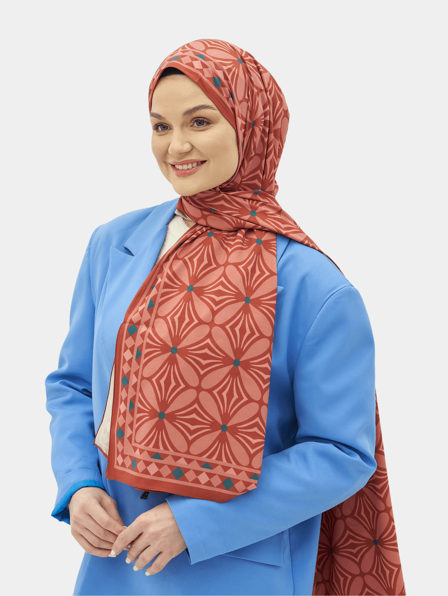 Bordo Yonca Desen Pamuk Vual Şal	