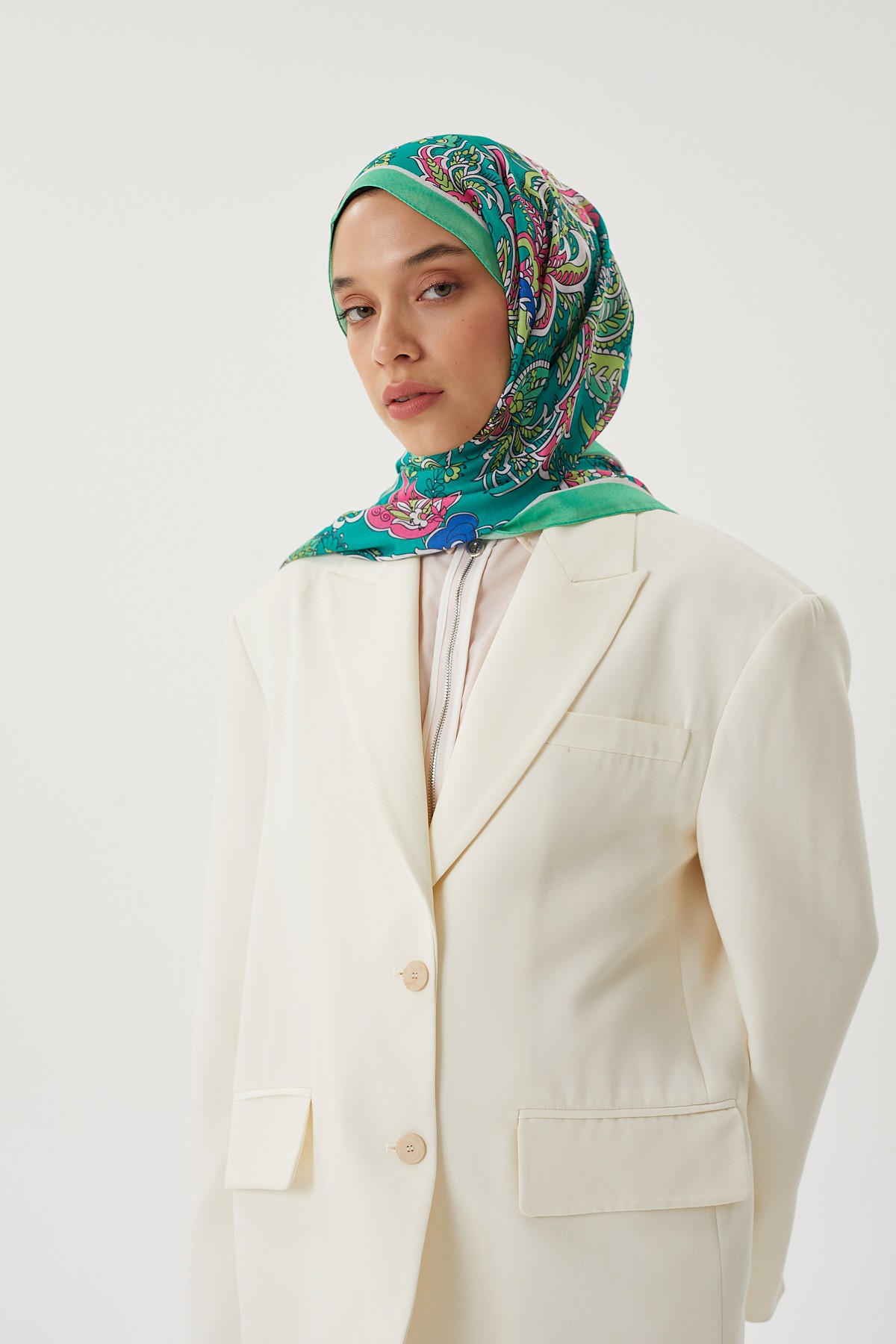 Yeşil & Benetton Retro Desen Şal	