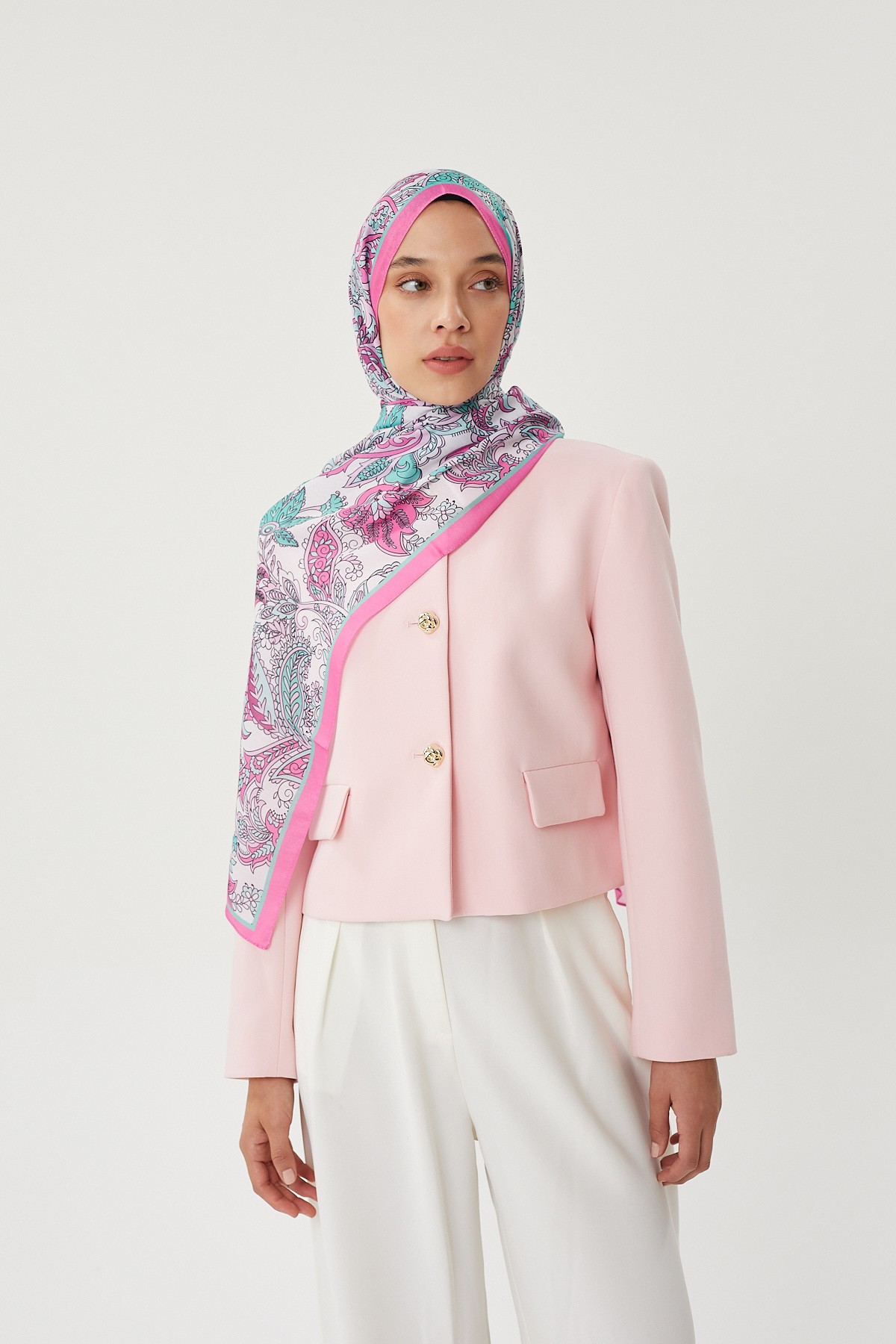 Şeker Pembe & Taş Retro Desen Şal	