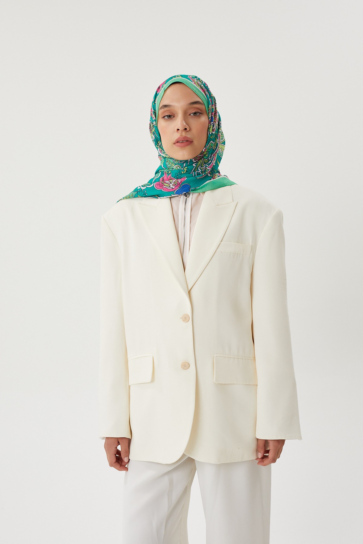 Yeşil & Benetton Retro Desen Şal	